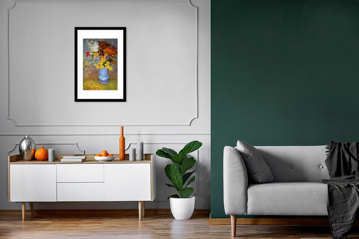 Bilderrahmen St), Kunstdruck, Gerahmtes van Gogh, Rahmen, - (1 Poster Vincent und Poster, MuchoWow mit Gänseblümchen Anemonen Vase mit Schwarzem