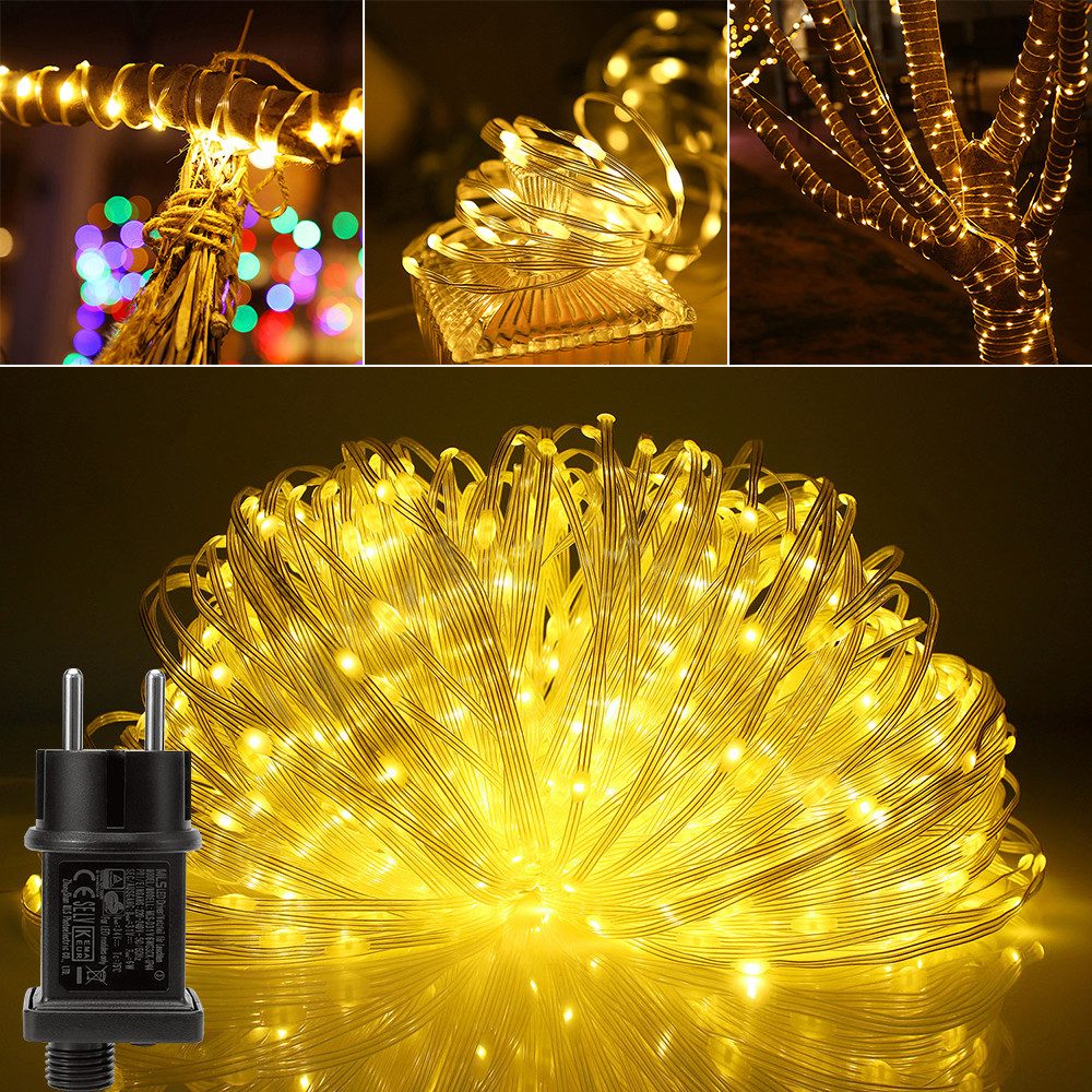 LMaxhome LED-Lichterkette 10-100M Lichterschlauch Weihnachten Party Beleuchtung Speicherfunktion, 100-800LEDs, 8 Modi, Wasserdichte Weihnachtsbeleuchtung Außen Garten