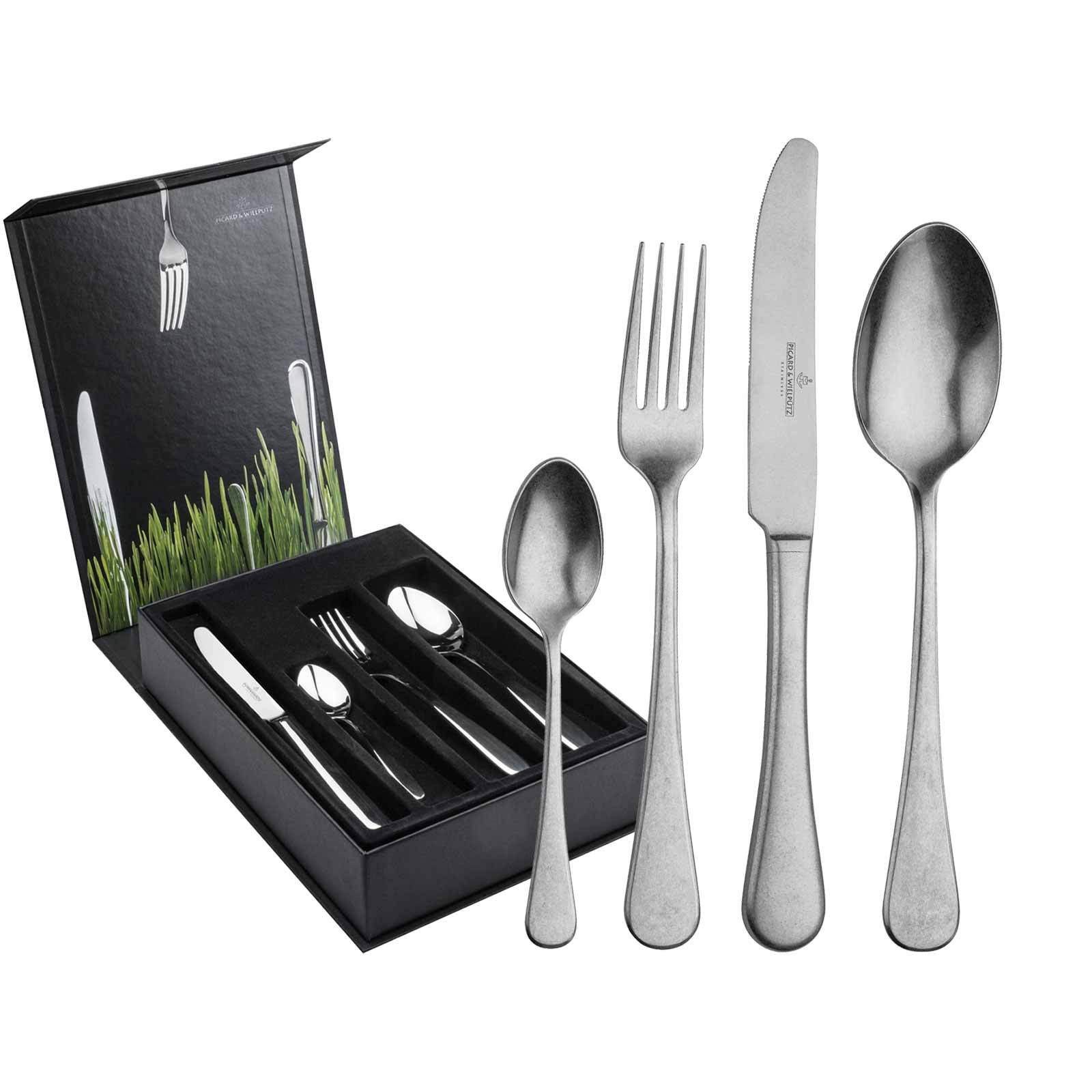 Picard & Wielpütz Solingen Besteck-Set Landhaus Vintage Tafelbesteck inkl. Besteckbox (24-tlg), Metall, Spülmaschinengeeignet