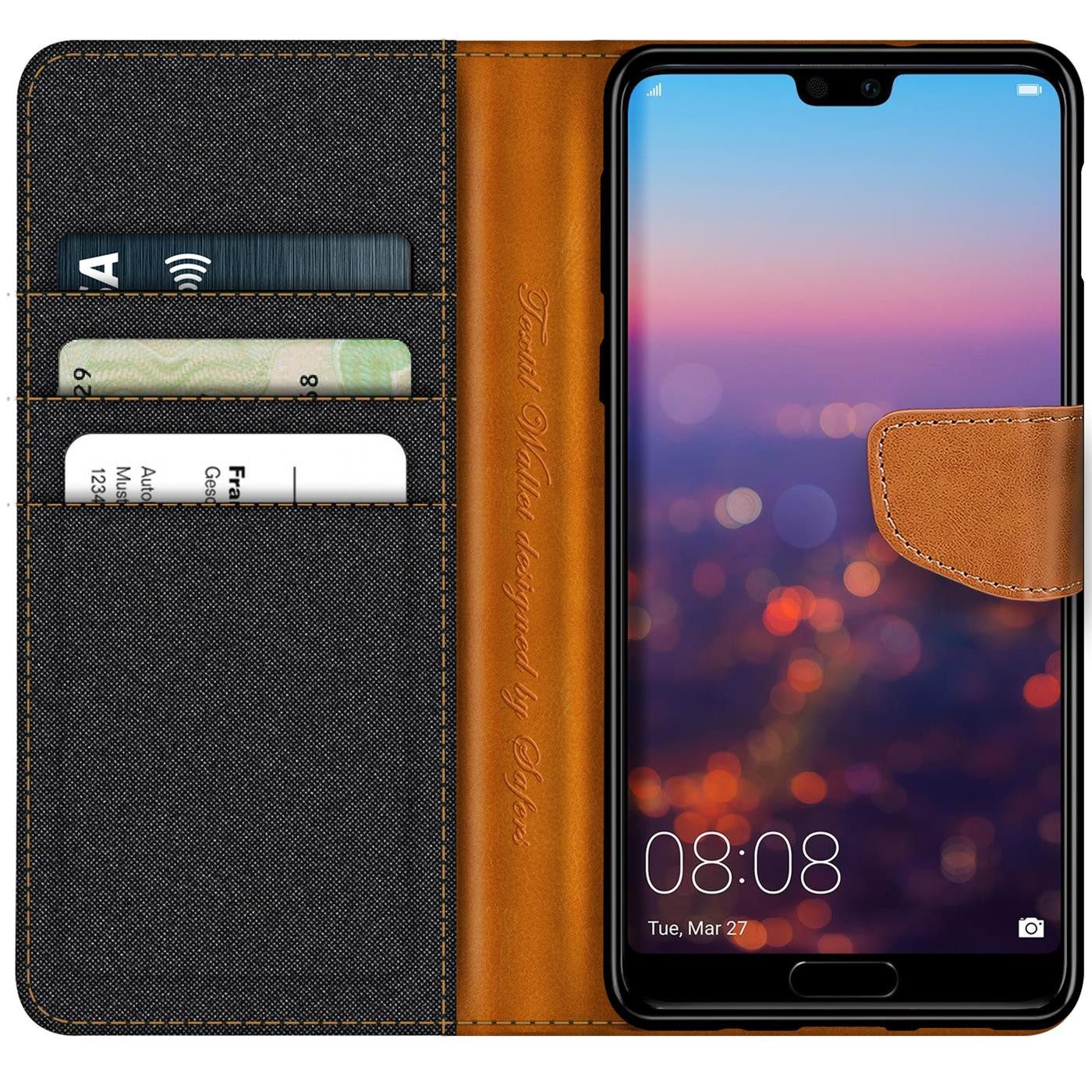 CoolGadget Handyhülle Denim Schutzhülle Flip Case für Huawei P20 Pro 6,1 Zoll, Book Cover Handy Tasche Hülle für P20 Pro Klapphülle