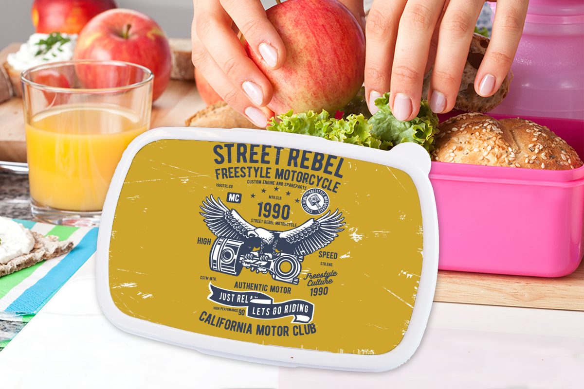 MuchoWow Lunchbox Motorrad - (2-tlg), Kinder, Brotdose - Erwachsene, Mädchen, Kunststoff, rosa Kunststoff Angebot, Brotbox für Oldtimer Snackbox