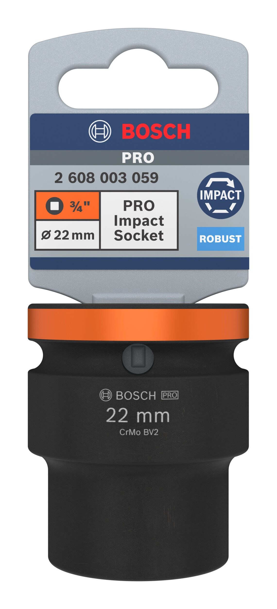 BOSCH Stecknuss Pro Impact, Impact Socket Steckschlüsseleinsatz, 3/4", 22 mm, Standard