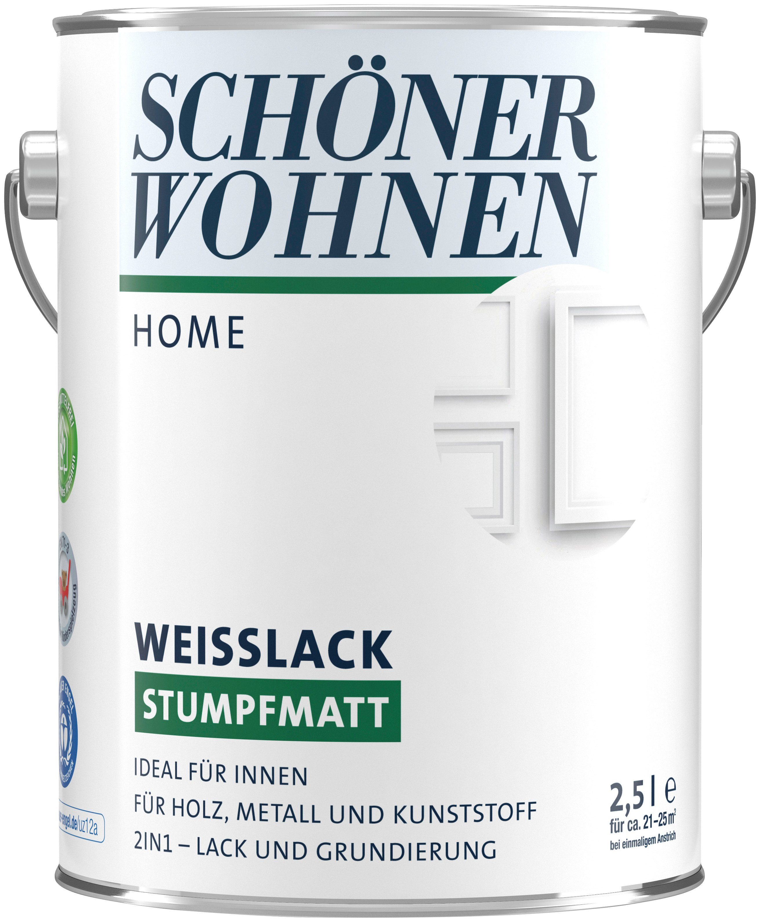 SCHÖNER WOHNEN FARBE Weißlack 2,5 Liter, Weisslack, weiß, Acryllack stumpfmatt, Home vergilbungsbeständiger