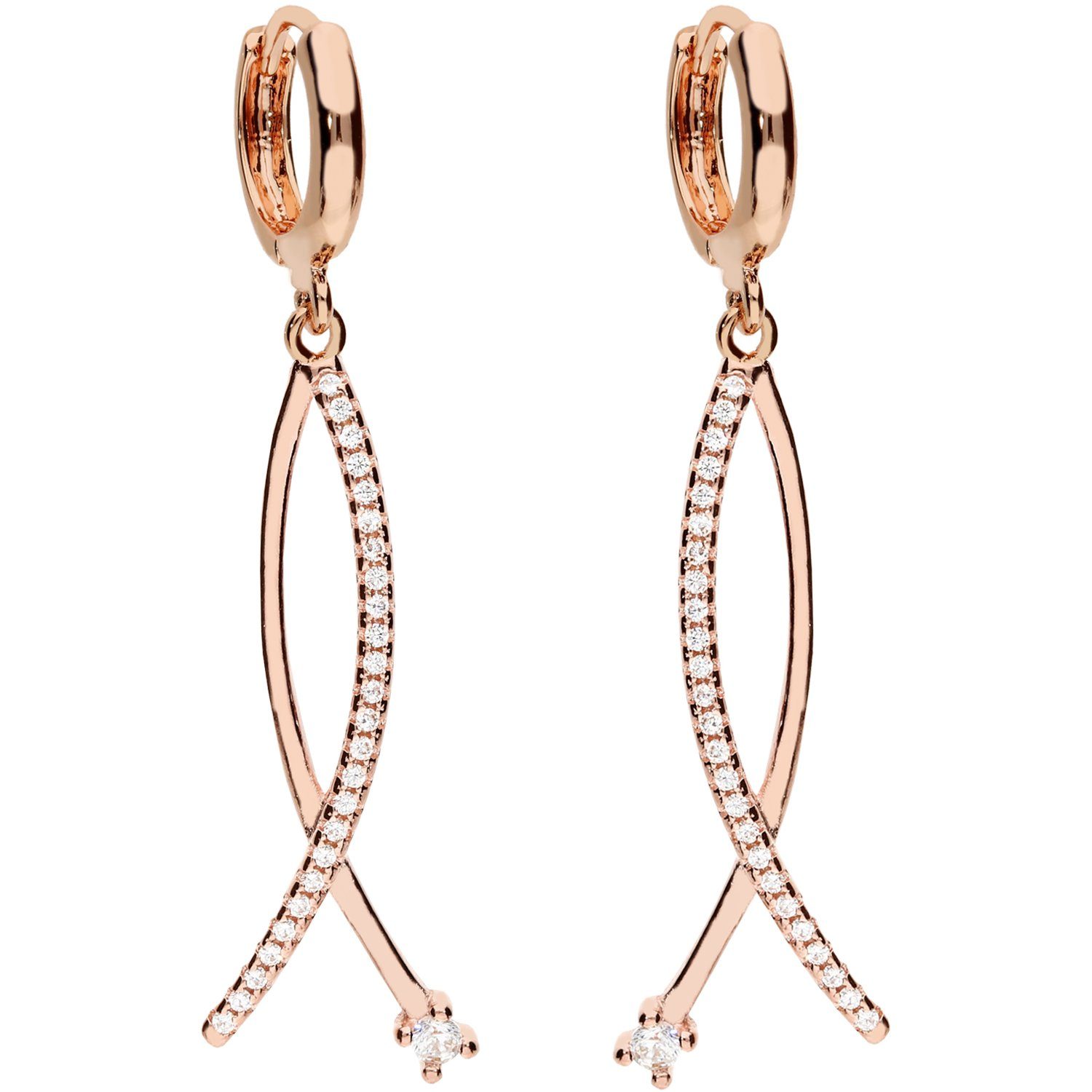Paar Creolen 18K Roségold vergoldet Ohrringe Hängend Zirkonia Infinity Anhänger