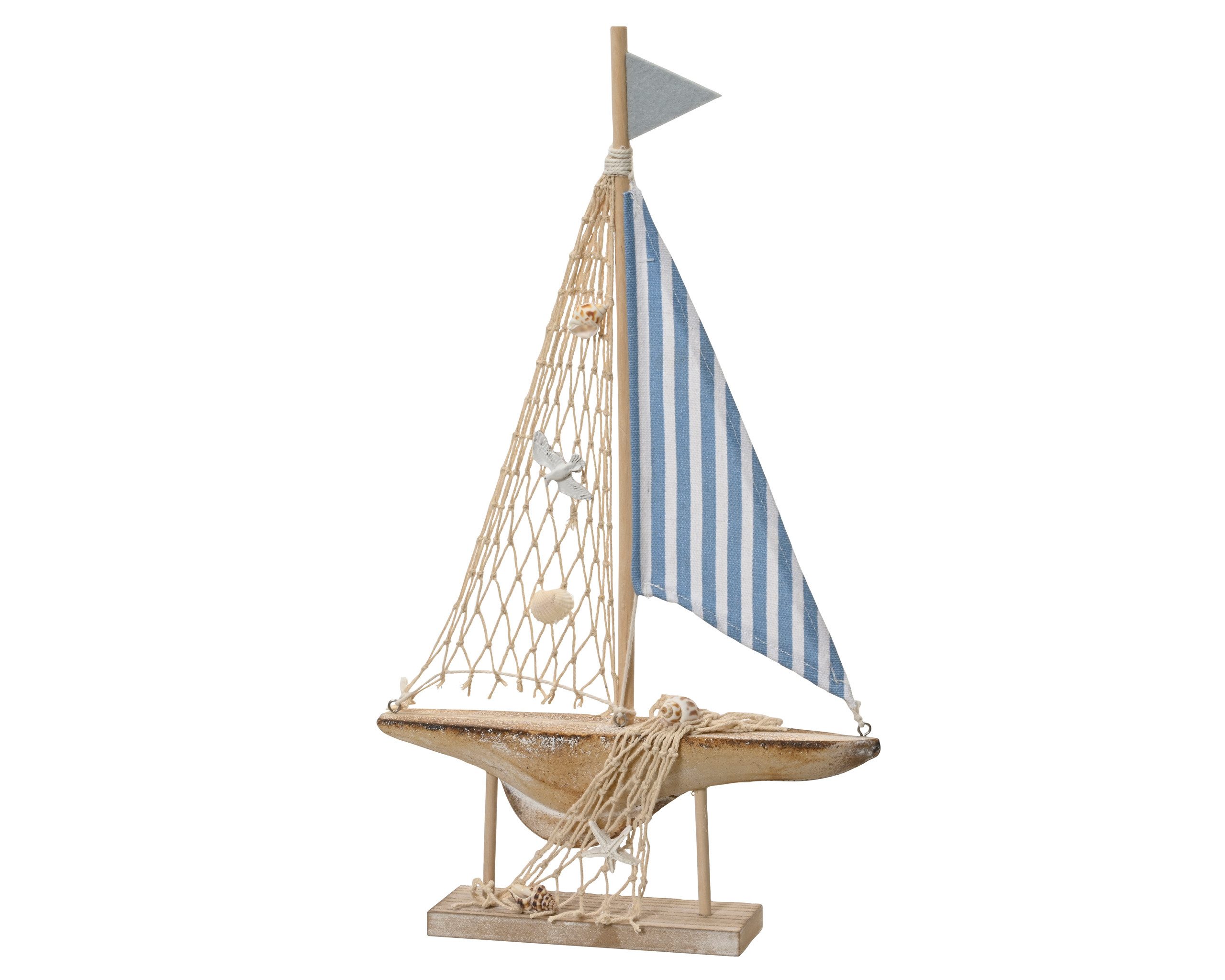 Decoris season decorations Dekofigur, Segelboot Deko Maritim 43x24cm Holz Natur / Weiß / Blau