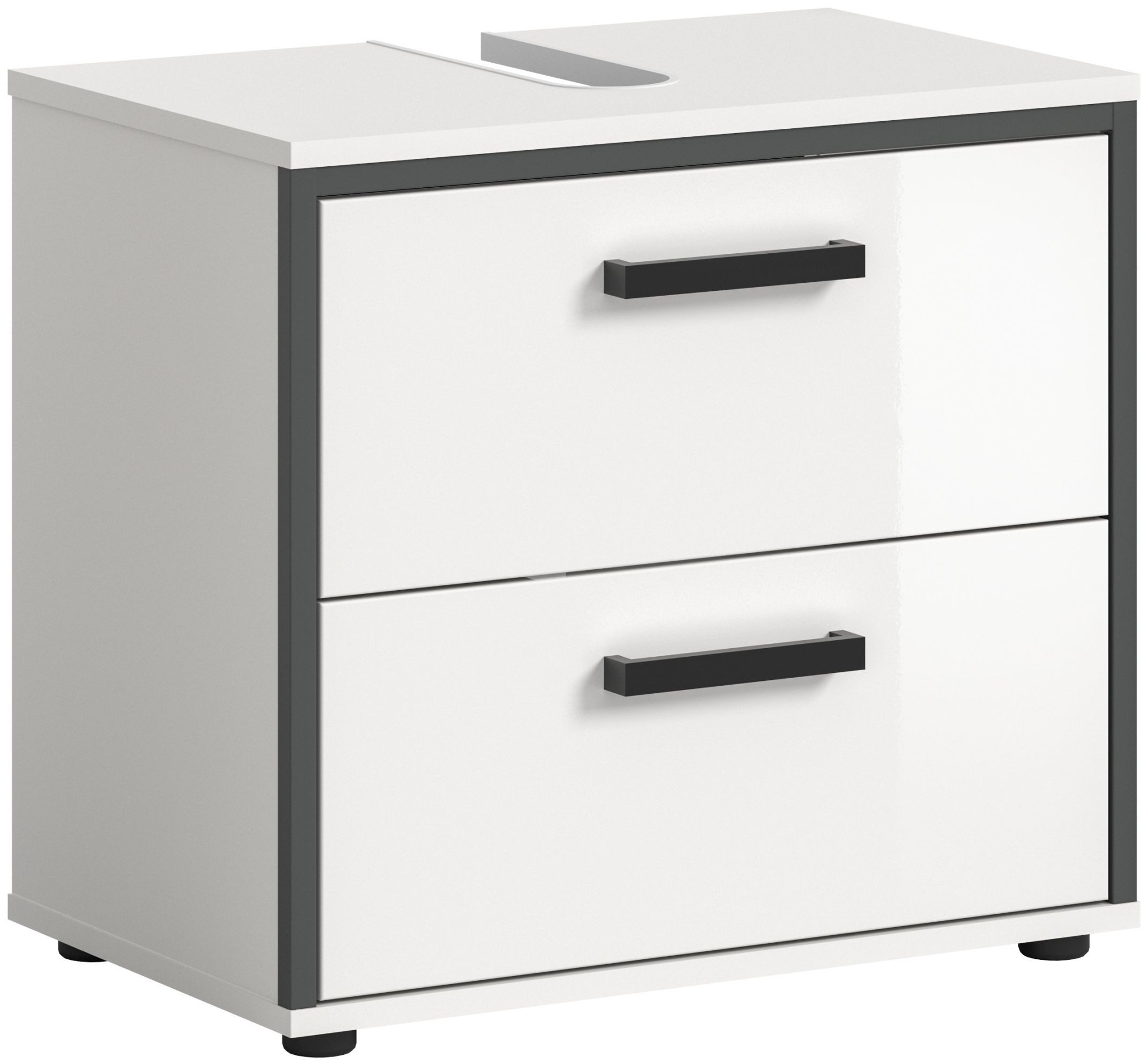 xonox.home Waschbeckenschrank in weiß hochglanz inkl. Schubkästen und Siphonausschnitt 60/55/37 cm