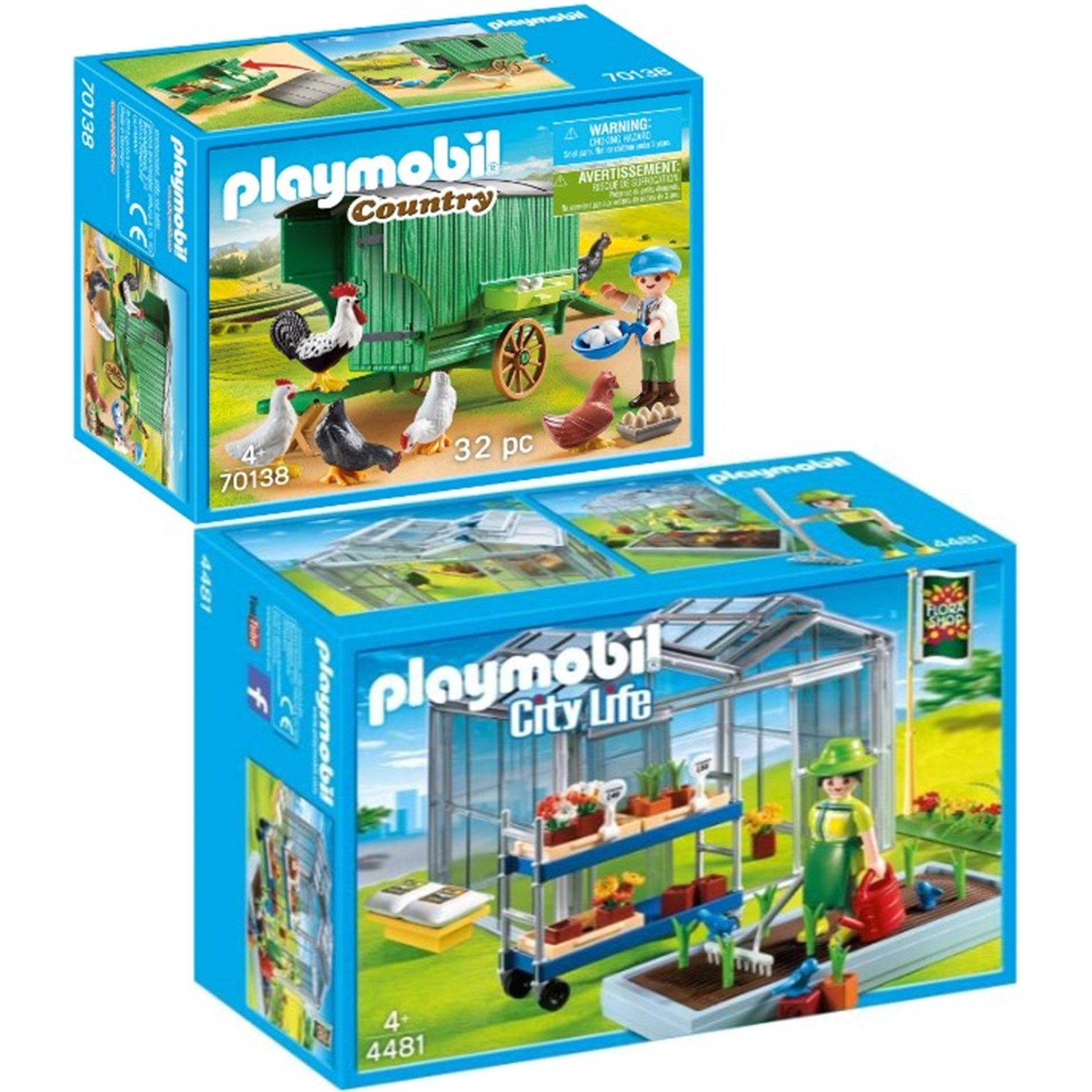Playmobil® Spielbausteine »4481 70138 Country 2er Set Gewächshaus + Mobiles  Hühnerhaus«