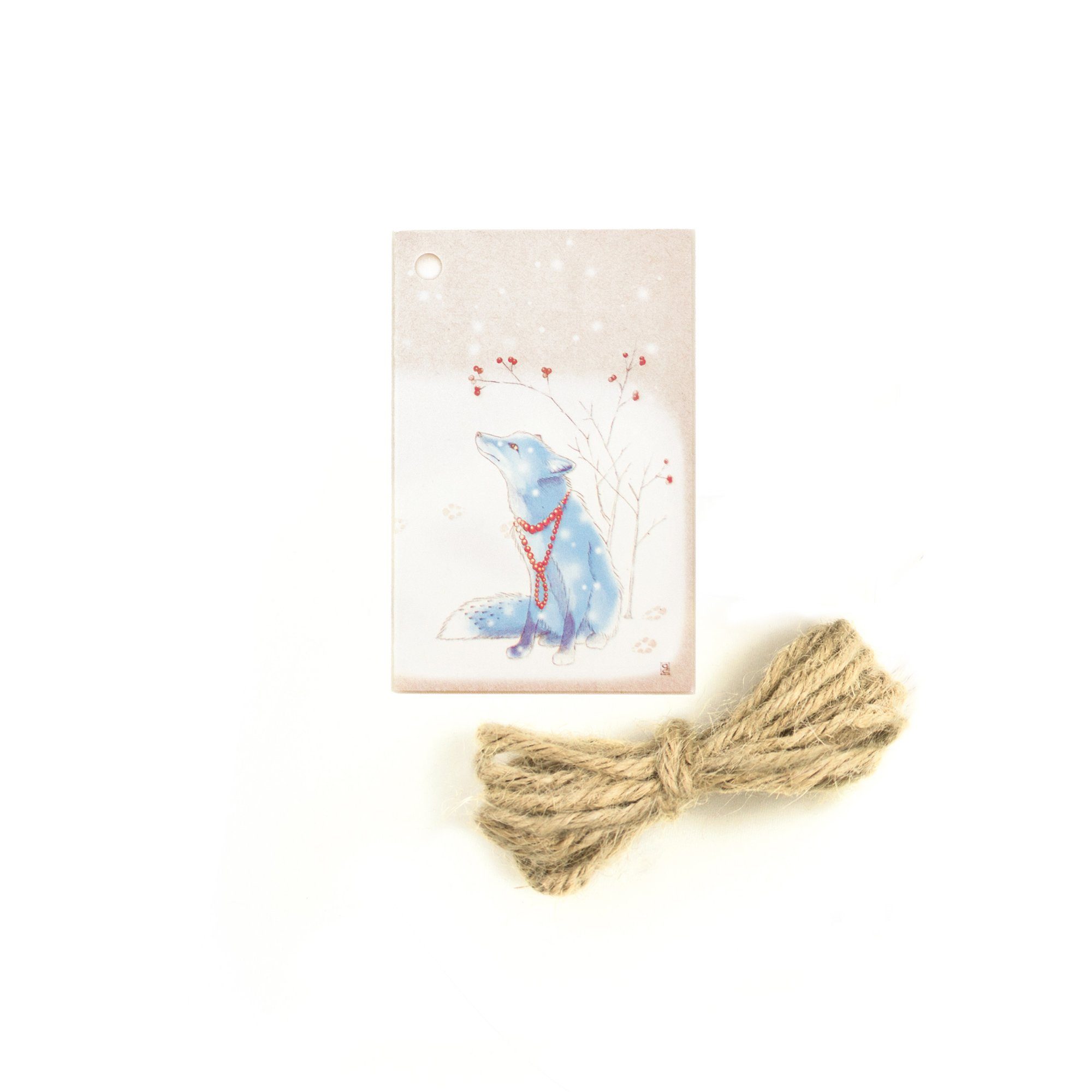 Geschenkanhänger Hummingbird Bow Fuchs im Geschenkband & Schnee