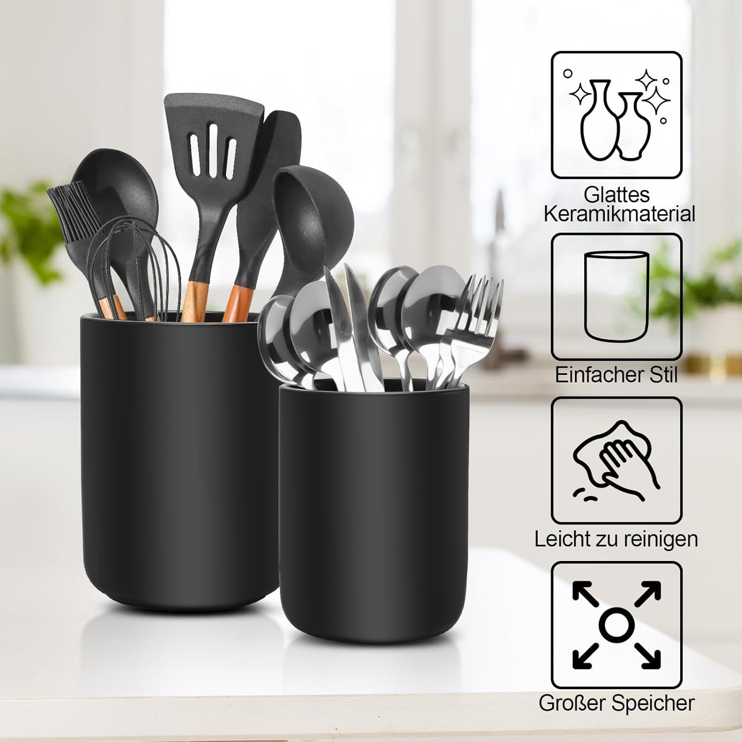 AFKSMILE Besteckhalter 2 Stück Küchenutensilienhalter, Utensilienhalter Keramik, Besteckkorb, Küchenhelfer Set, Kochutensilien-Töpfe für Spatel, Löffel, Pflanzen