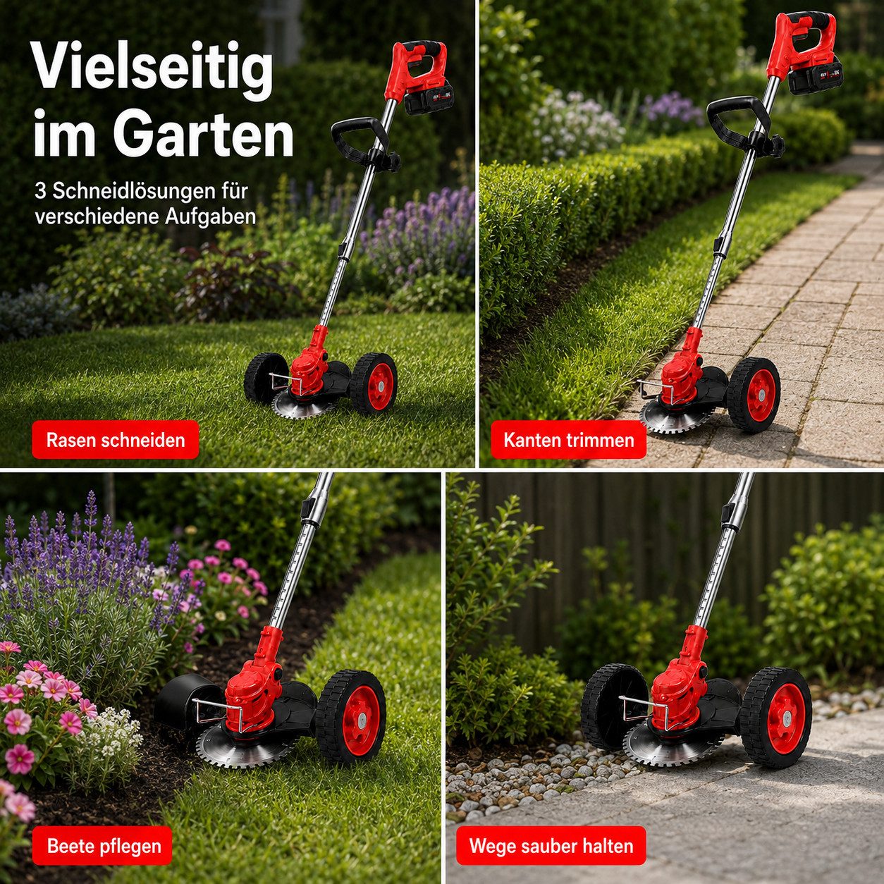 Toomoke Akku-Rasentrimmer Freischneider, Gartentrimmer für Garten und Rasen, Rasenkantenschneider, Motorsense für Gras, Unkraut und Rasenkanten cm Arbeitsbreite – Bild 5 von 5