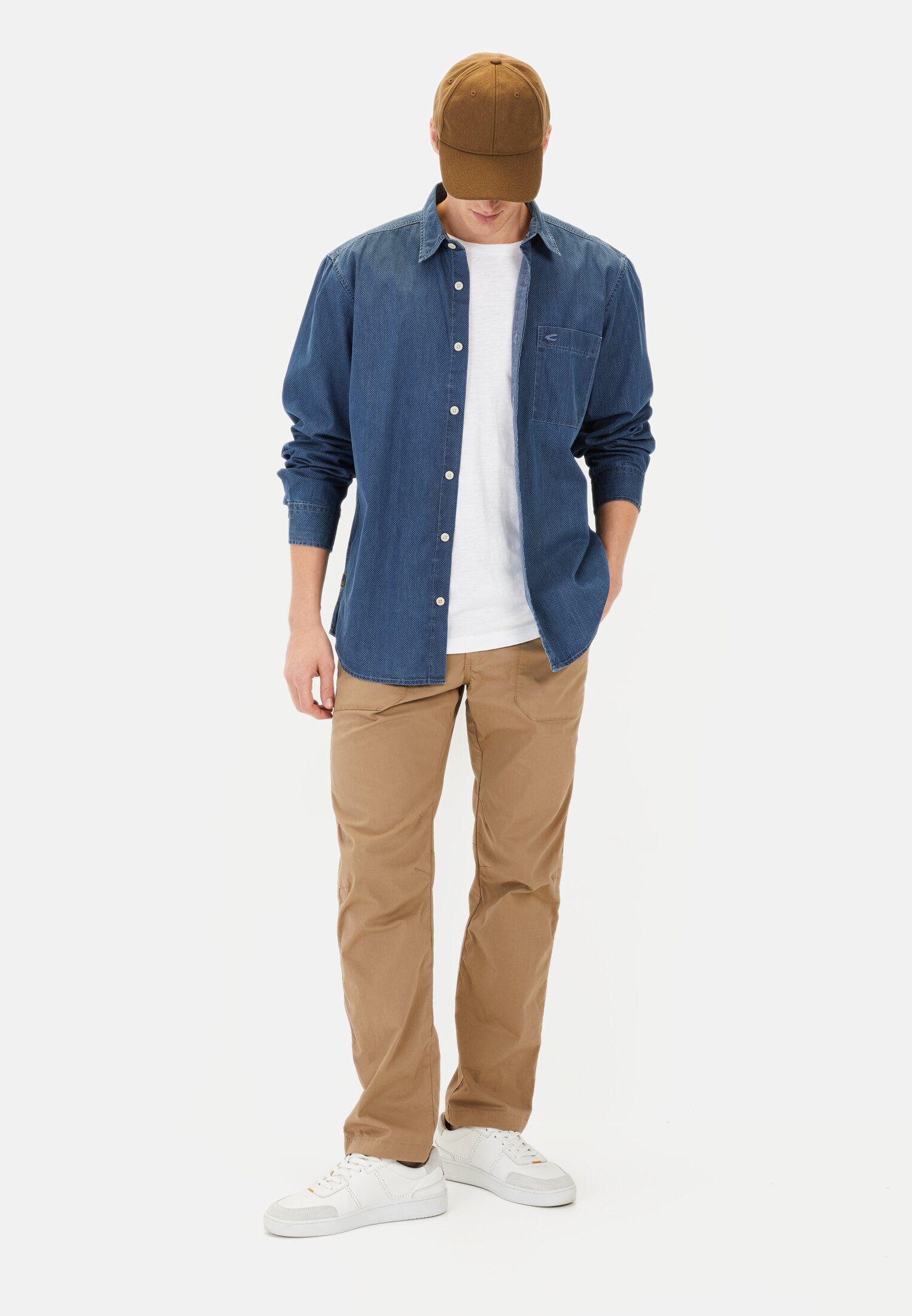 camel active Langarmhemd mit Allover-Print Langarm Kentkragen Kentkragen