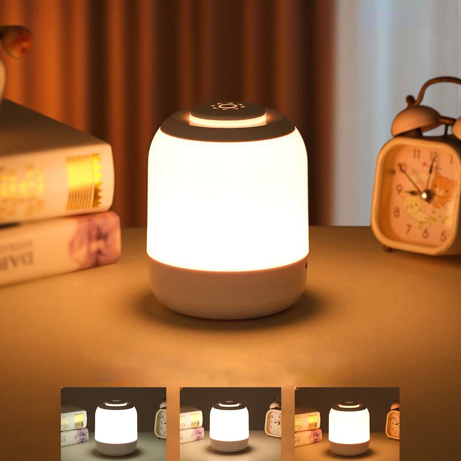 ibettertec Nachtlicht LED Nachtlicht LED Nachttischlampe, Dimmbar Atmosphäre Tischlampe, Schlafzimmer Lampe, LED fest integriert, mit Touch-Sensor, 3 Farben Tragbare Nachtlicht für Kinder/Erwachsene, für Treppenlich Kinderzimmer, Schlafzimmer
