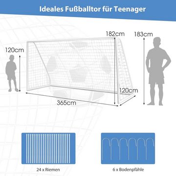 KOMFOTTEU Fußballtor, mit PVC-Rahmen & abriebfestem PE-Netz, 365x120x182cm