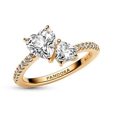 Pandora Fingerring PANDORA Damenring Doppeltes Herz aus Metalllegierung, gold