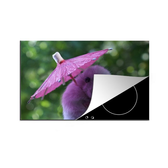 MuchoWow Herdblende-/Abdeckplatte Hamster mit rosa Sonnenschirm Vinyl (1 tlg) induktionskochfeld Schutz für die küche Ceranfeldabdeckung