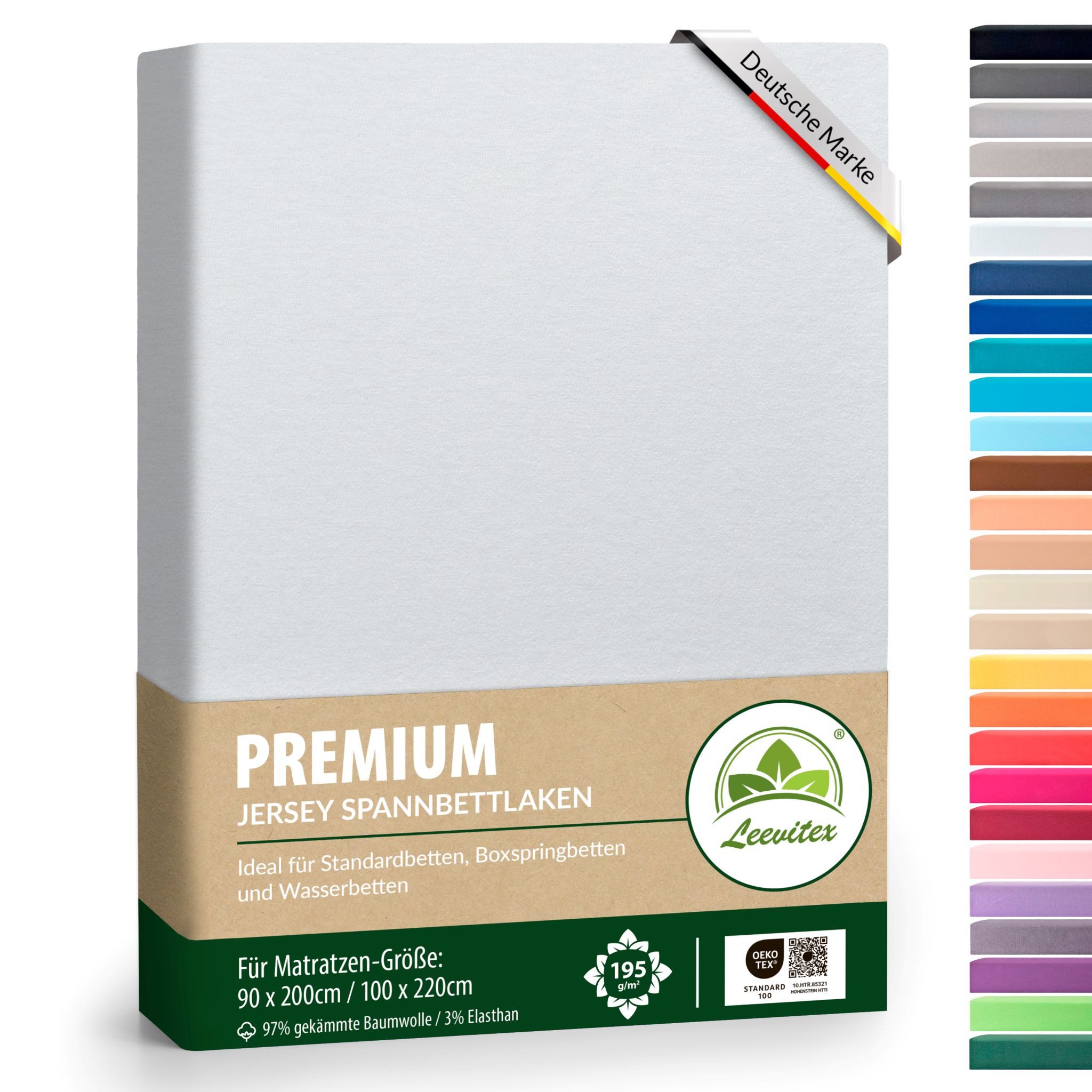 leevitex® Spannbettlaken Premium, verschiedene Größen, Stoffgewicht 195 g/m², 40 cm Steghöhe, Jersey-Elasthan, Gummizug: rundum, (1 Stück), verschiedene Farben, OEKO-TEX® STANDARD 100 zertifiziert