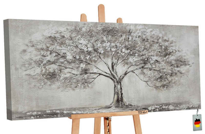 YS-Art Gemälde »Lebensbaum«, Landschaft, Leinwand Bild Handgemalt Grau Lebensbaum Natur Familie