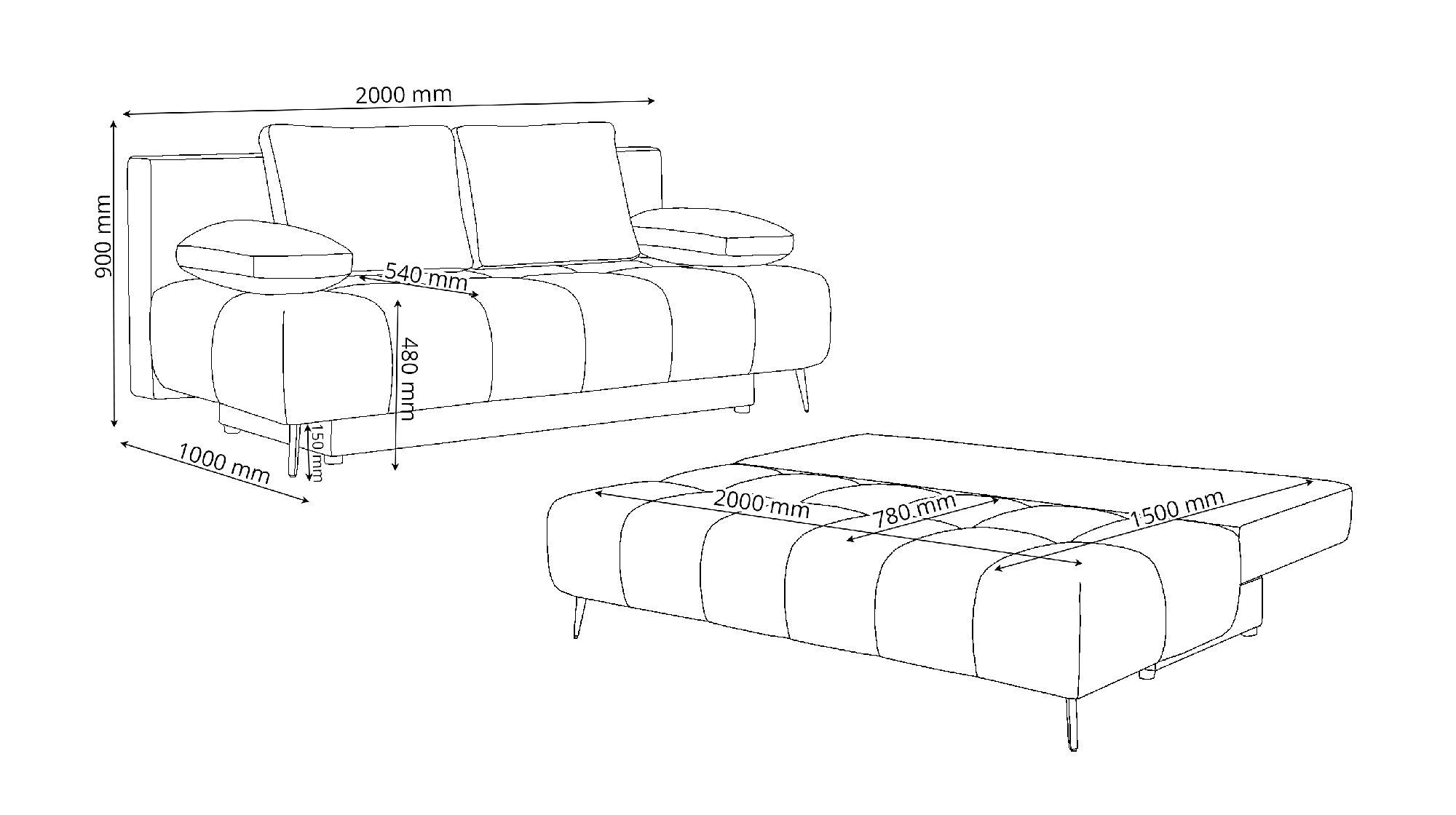 Möbelhaus 200x100 Federkern mit Teile, Bettfunktion 2 Schlafsofa Bettkasten, und Bettkasten Line Mit Schlaffunktion Konstanta cm, und Mit Ostin