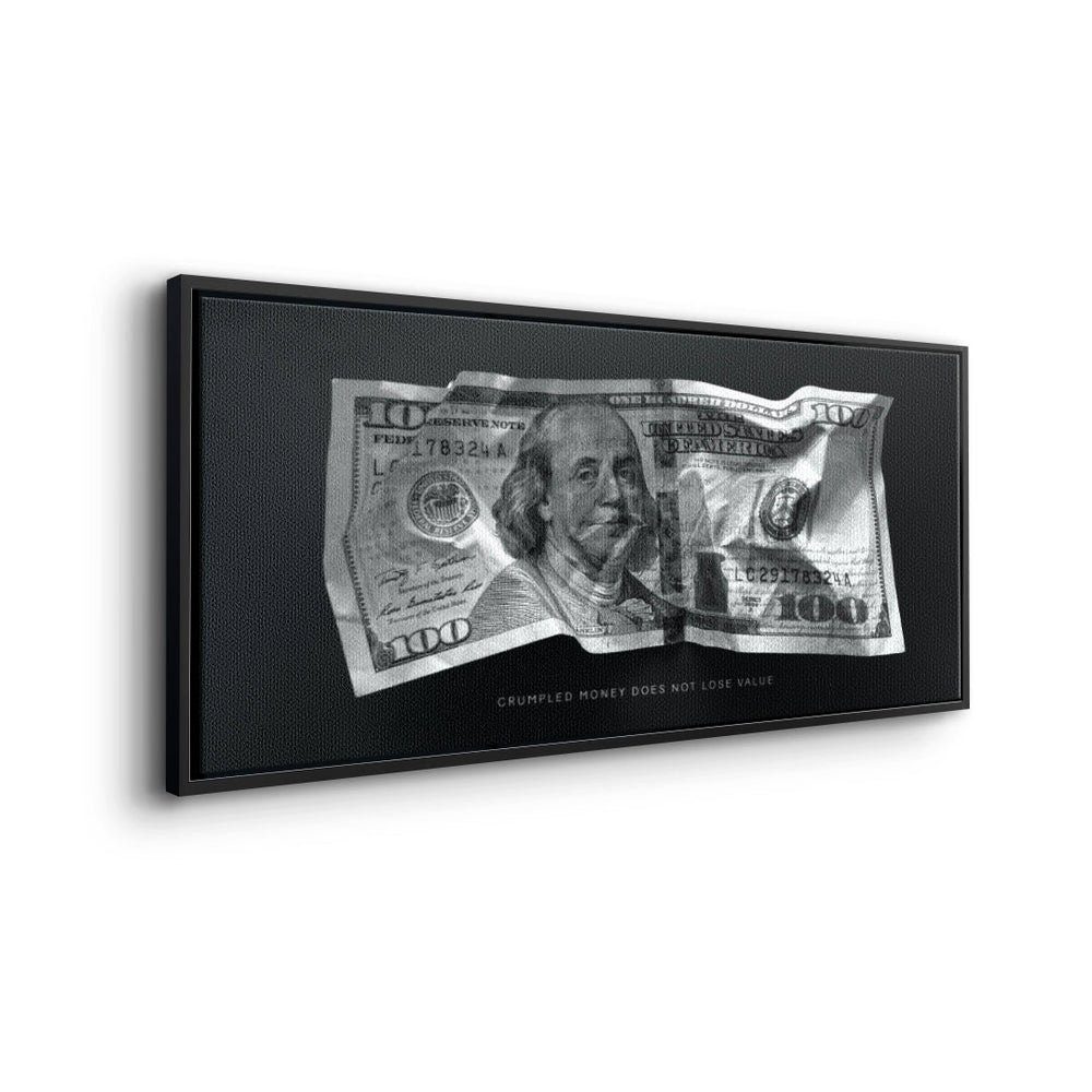 schwarzer V4 Leinwandbild, Premium Crumble Rahmen Money Motivationsbild DOTCOMCANVAS® -