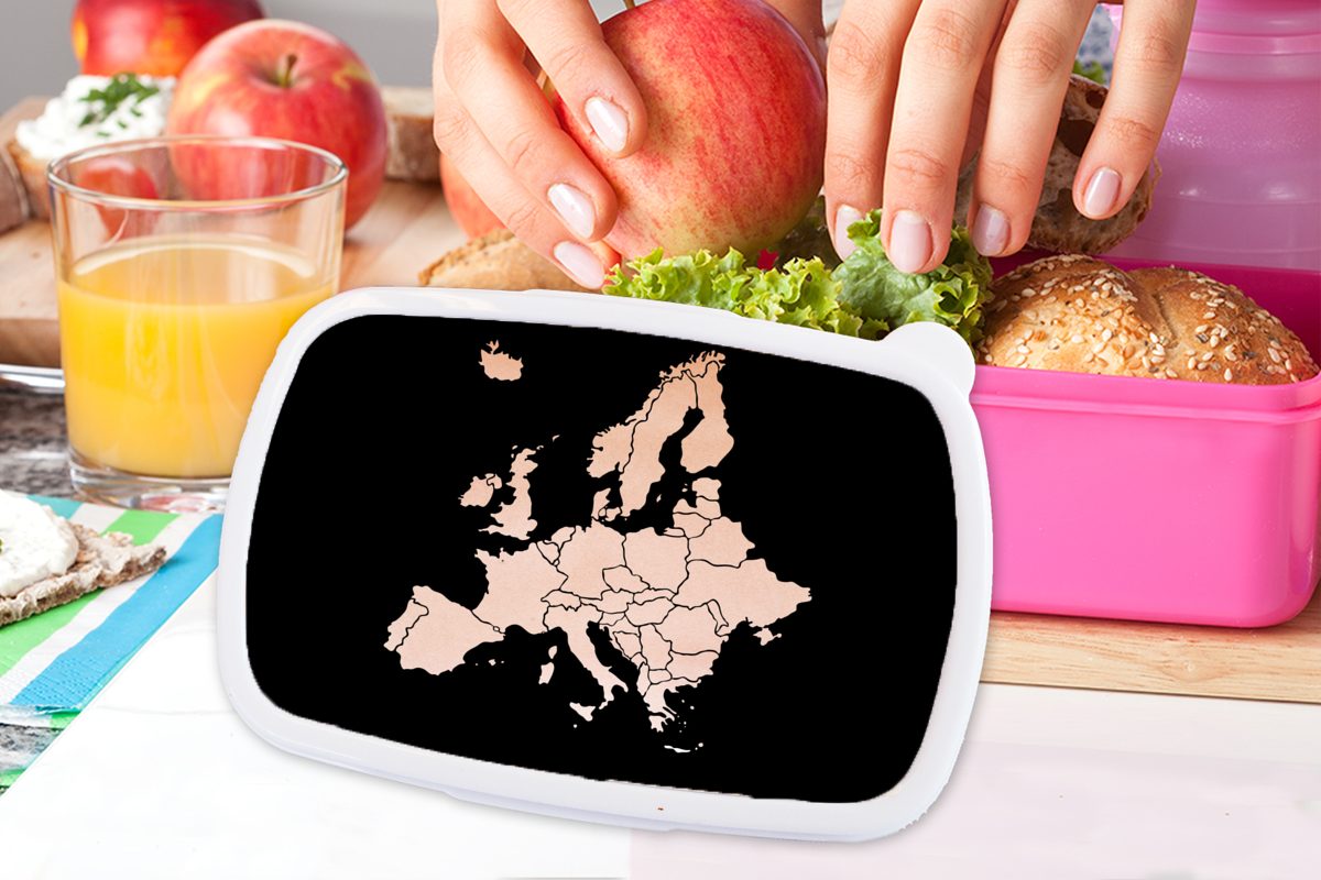 MuchoWow Lunchbox (2-tlg), für - Erwachsene, Rosa, - Brotbox Kunststoff Europa Snackbox, Karte Brotdose Kunststoff, Kinder, Mädchen
