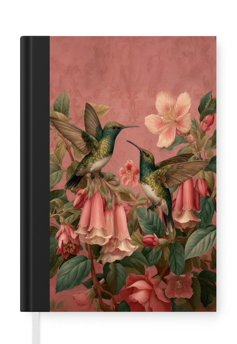 MuchoWow Notizbuch Kolibris - Blumen - Grün - Rosa, Notebook, Notizblock a5, Tagebuch, Journal Liniert
