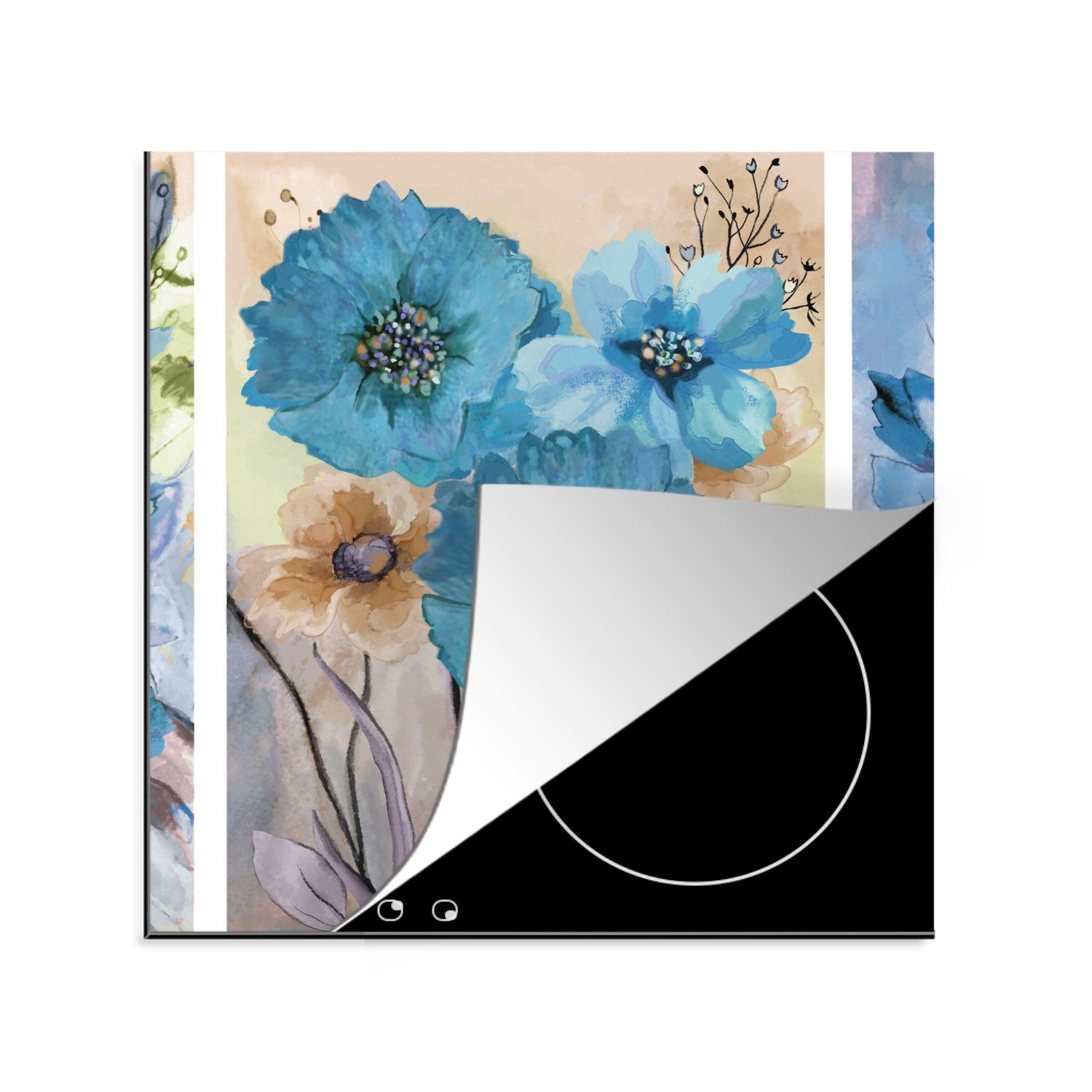 Collage Ölfarbe cm, MuchoWow - für Vinyl, - - Malerei Blumen, Arbeitsplatte 78x78 Herdblende-/Abdeckplatte küche tlg), Ceranfeldabdeckung, (1