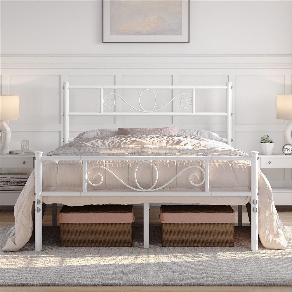 Yaheetech Bettgestell Metallbett mit Kopfteil, Einzelbett/Doppelbett Metallbettrahmen, 90/160 cm (B)