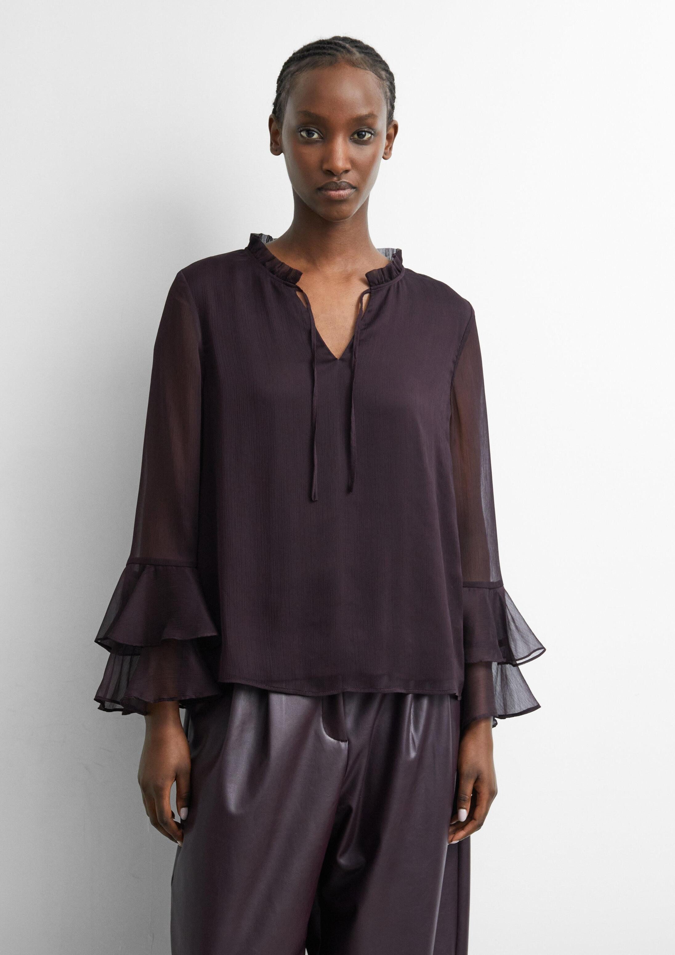 comma Langarmbluse Bluse Feminine Chiffon-Bluse mit Volant-Detail