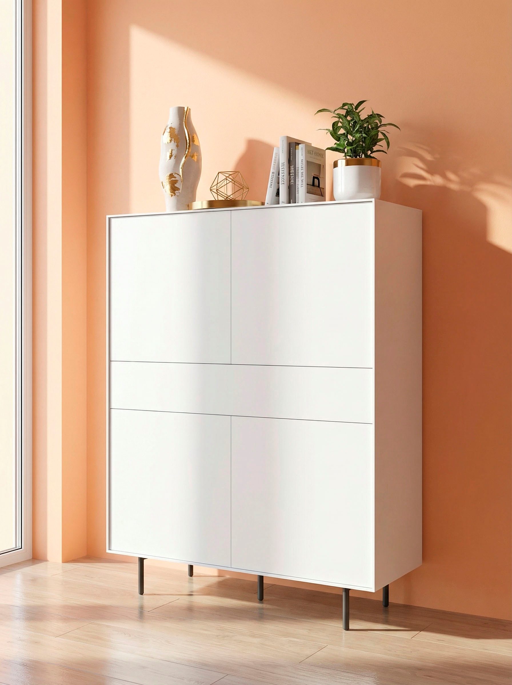 LeGer Home by Lena Gercke Highboard Essentials, Sideboard, Kommode, Anrichte, Schrank, Stauraumschrank, Breite: 111 cm, UV lackiert, Push-to-open-Funktion