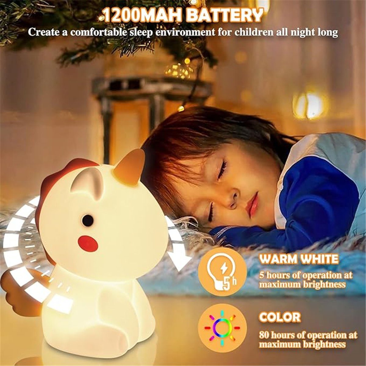 K&B Touch-Schalter LED Einhorn-Touch-Nachttischlampe, Nachtlicht dimmbar,