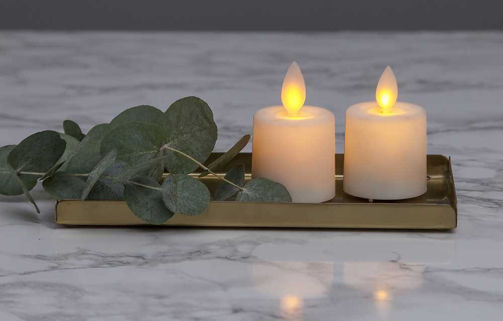 STAR TRADING LED-Kerze M-Twinkle (2-teilig, 2-tlg), weiß bewegliche Flamme 6/18h Timer 3,7x6cm