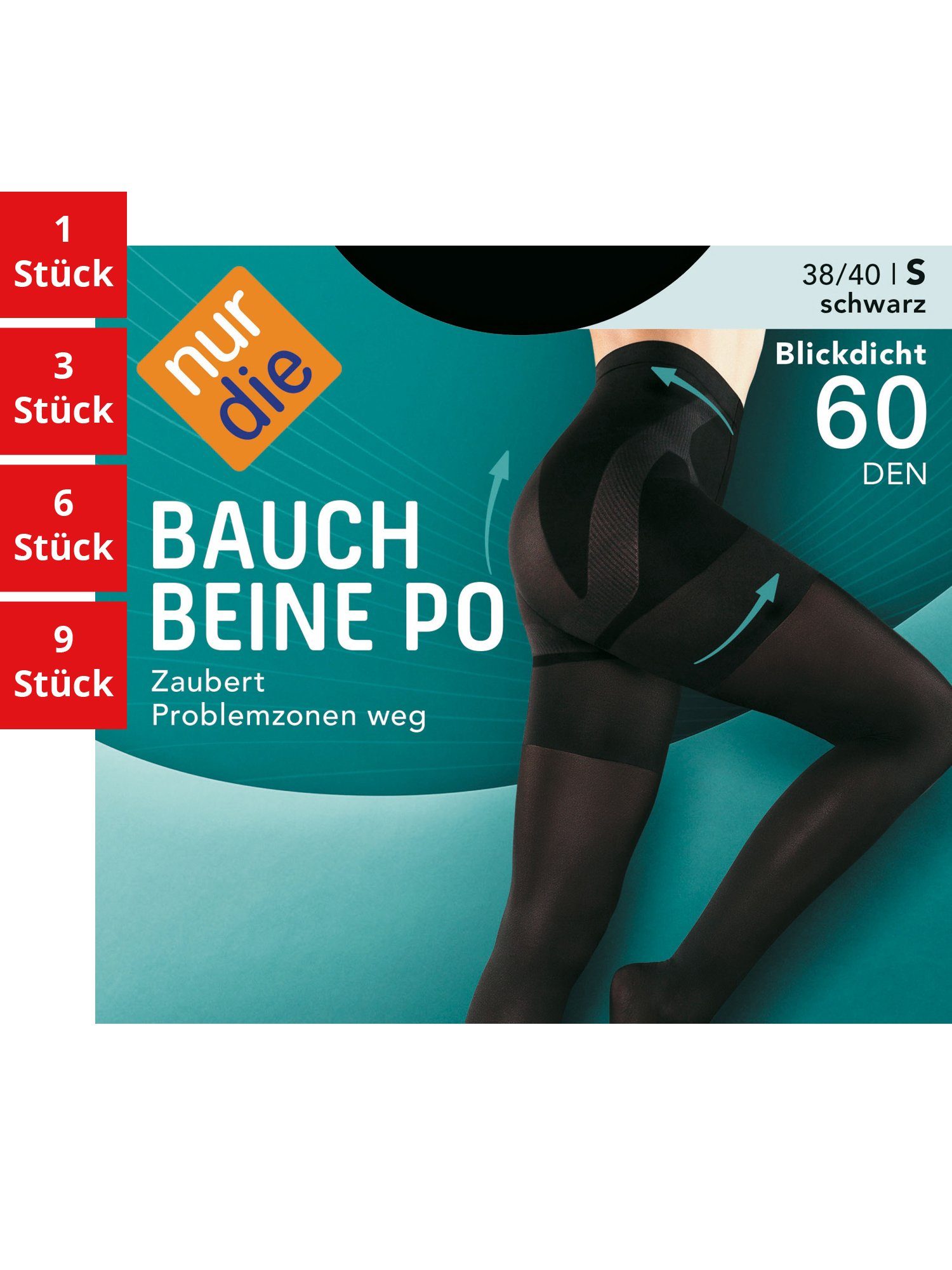 Nur Die Feinstrumpfhose Bauch-Beine-Po 60 DEN Damen (1er/3er/6er/9er Pack 1 St) nylon transparent Fein-strumpfhose frauen multi-pack shapewear shape schwarz