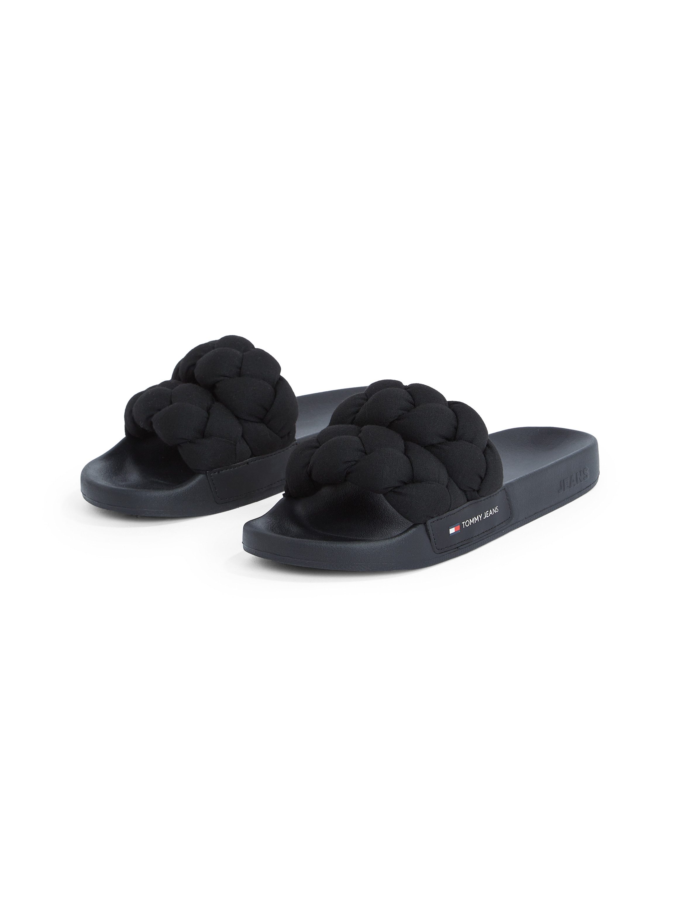 Tommy Jeans TJW BRAIDED SLIDE Pantolette, Sommerschuh, Flats, Schlupfschuh, geflochtene, wattierte Bandage