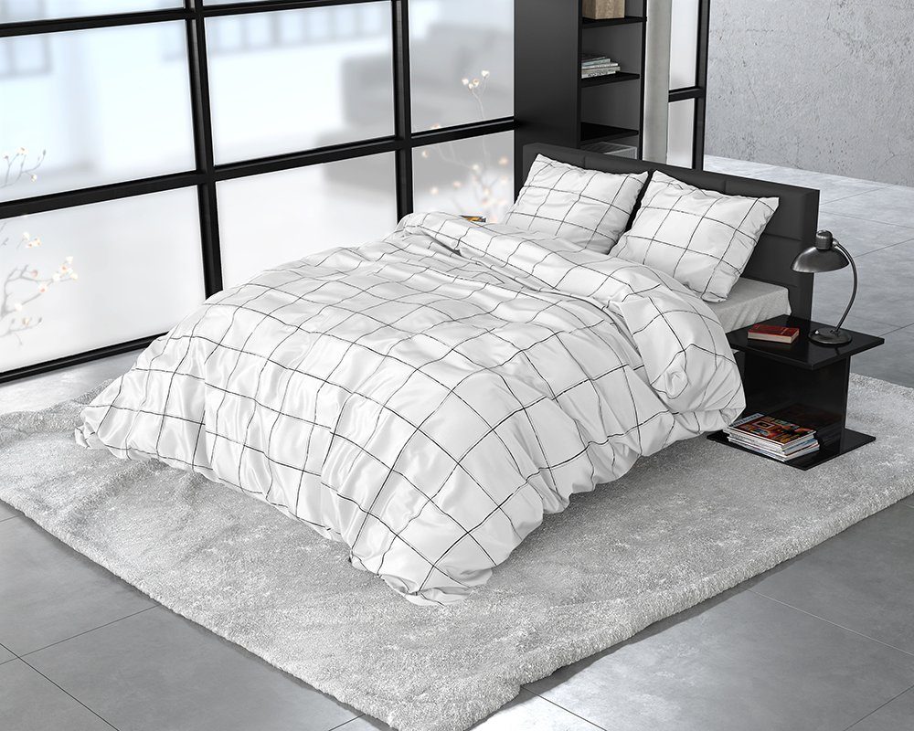 Sitheim-Europe Bettwäsche DEEP CHECK SATIN -Bettbezug & Kissenbezüge, Baumwollsatin, 3 teilig, Weich, geschmeidig und wärmeregulierend