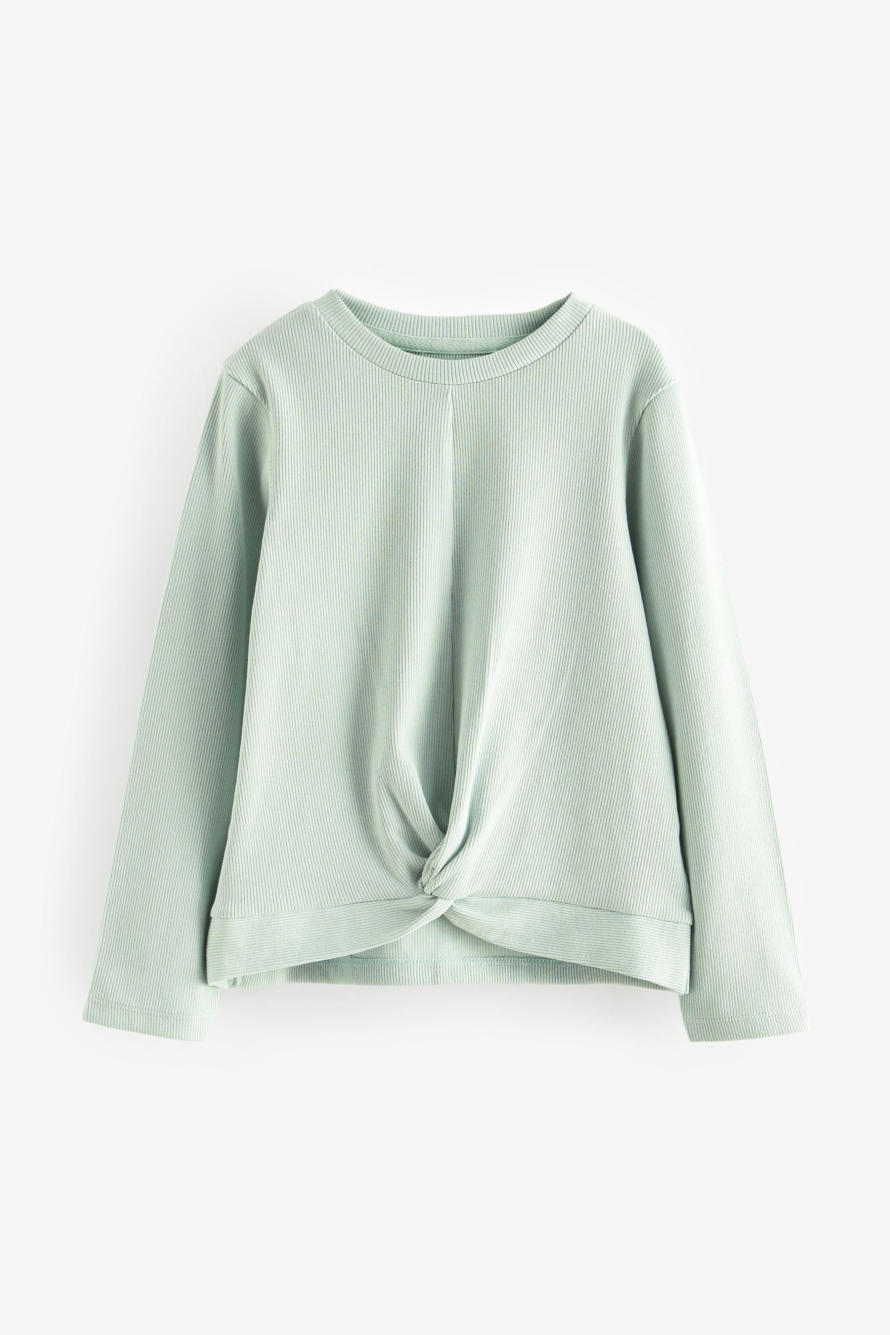 Next Langarmshirt Geripptes Langarmshirt mit Knotendetail (1-tlg) Mint Green