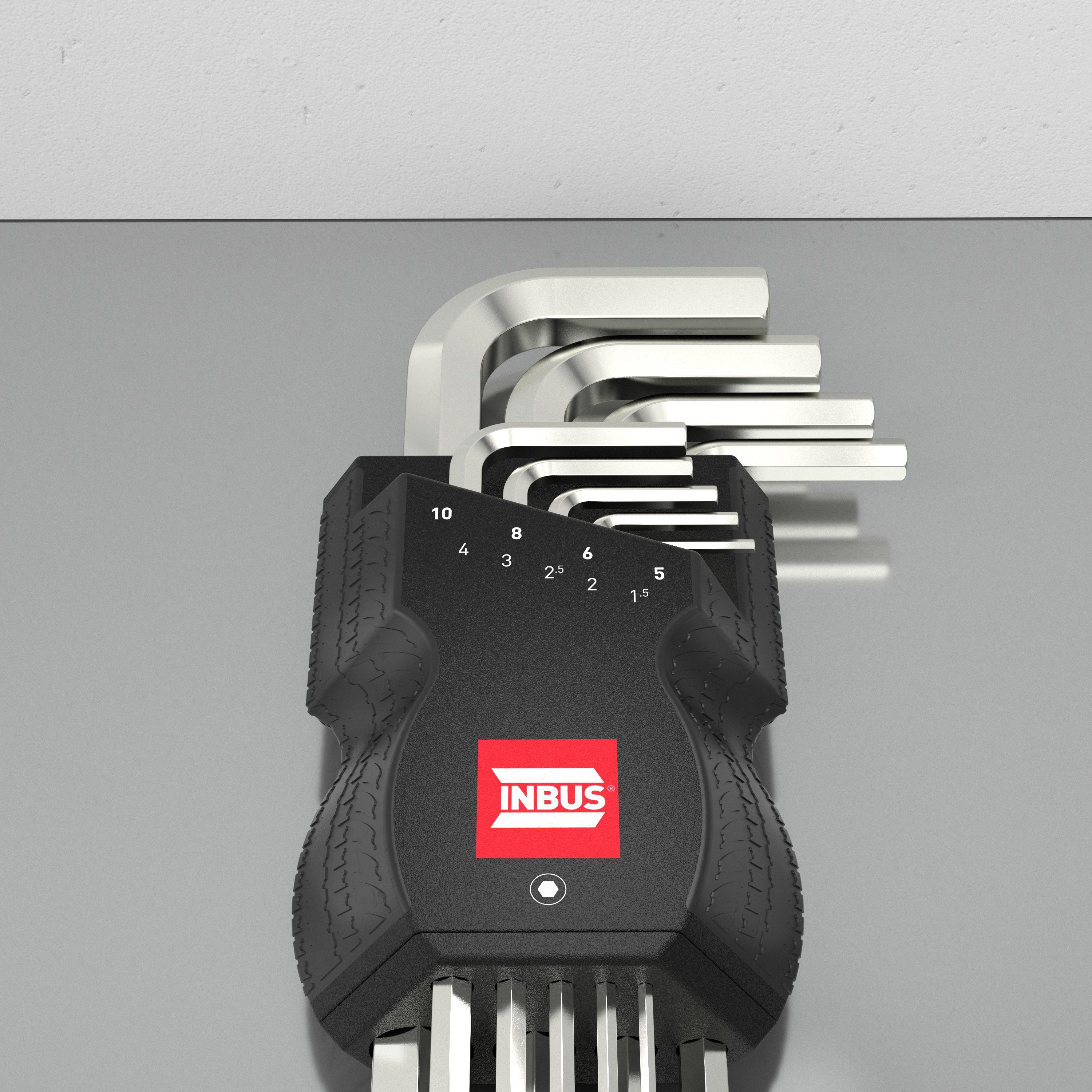INBUS Innensechskantschlüssel Set Winkelschraubendrehersatz 1,5 (9teilig), 10mm, - extra Sechskantschlüssel lang