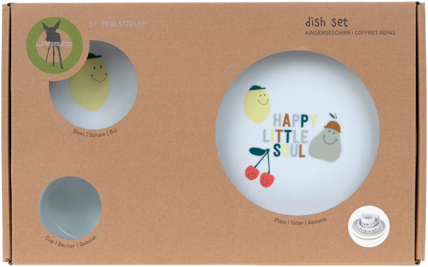 LÄSSIG Kindergeschirr-Set Happy Fruits (3-tlg), Porzellan, rutschfest