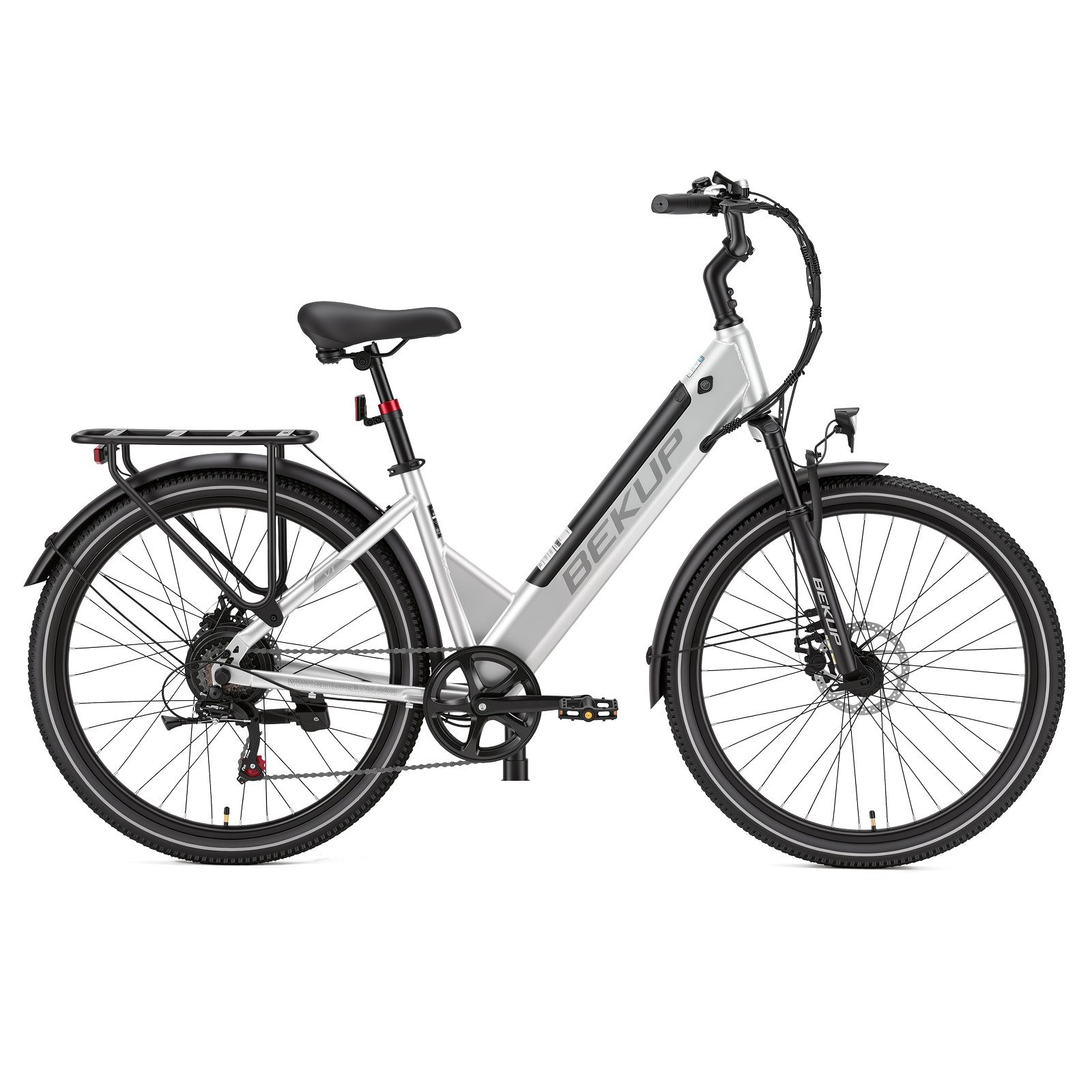 Vankel E-Bike Cityrad 26 Zoll E-Fahrrad Damen u. Herren 522WH, Tiefeinsteiger, 7-Gang, 7 Gang Shimano Shimano Tourney TZ Schaltwerk, Kettenschaltung, Heckmotor, 522 Wh, (Komplettset, E-Bike inklusive Akku und Ladegerät), Entspannt pendeln –Cityrad bis 75 km, Federgabel und Komfortsattel