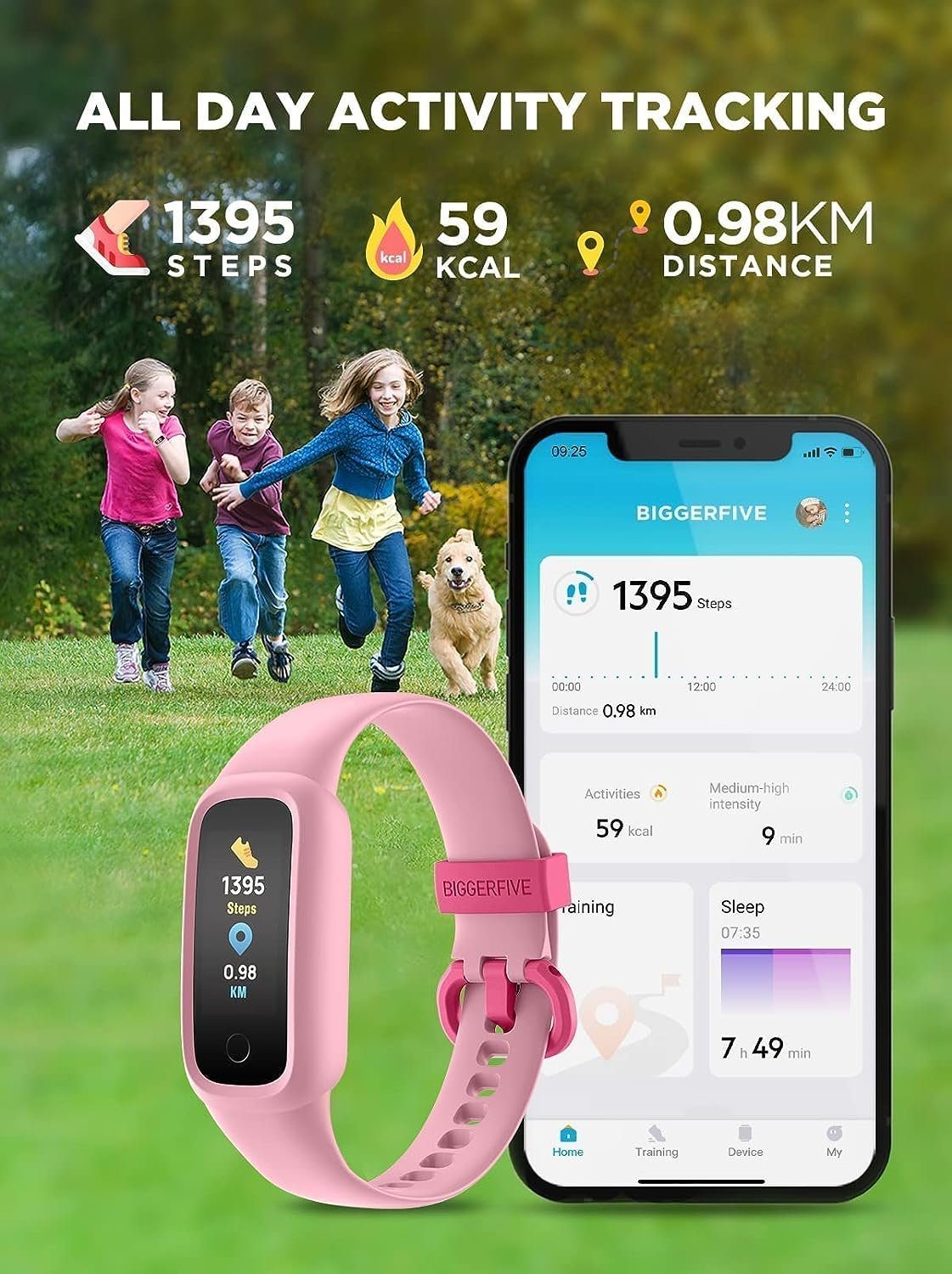 Fitnessband Aktivitätstracker IP68 BIGGERFIVE (Android Kinder Uhr Tracker Fitness Pulsuhr iOS), Wasserdicht