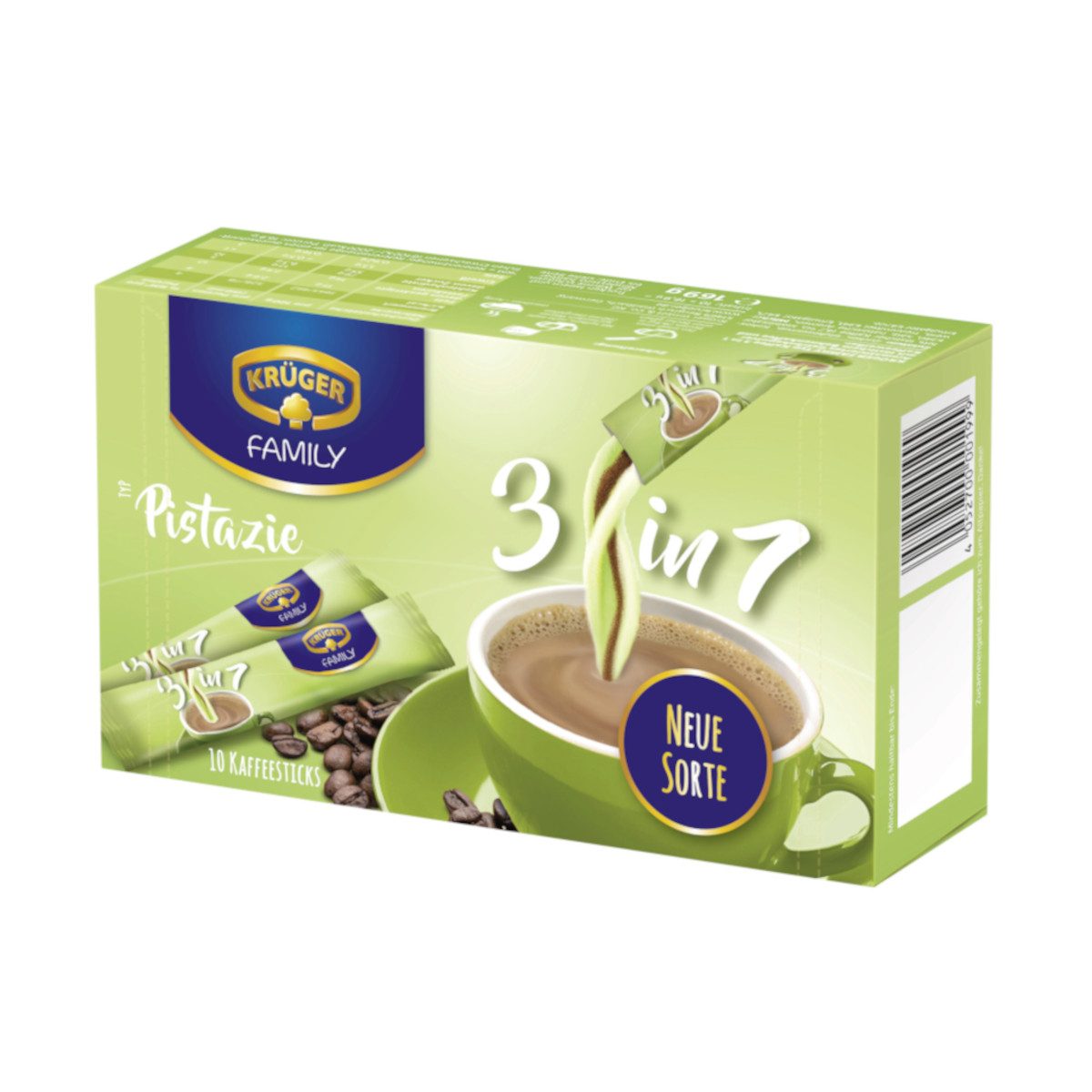 Krüger Kaffee, Krüger Family 3 in 1 Typ Pistazie Getränkepulver 10x16,9g Packung 169g