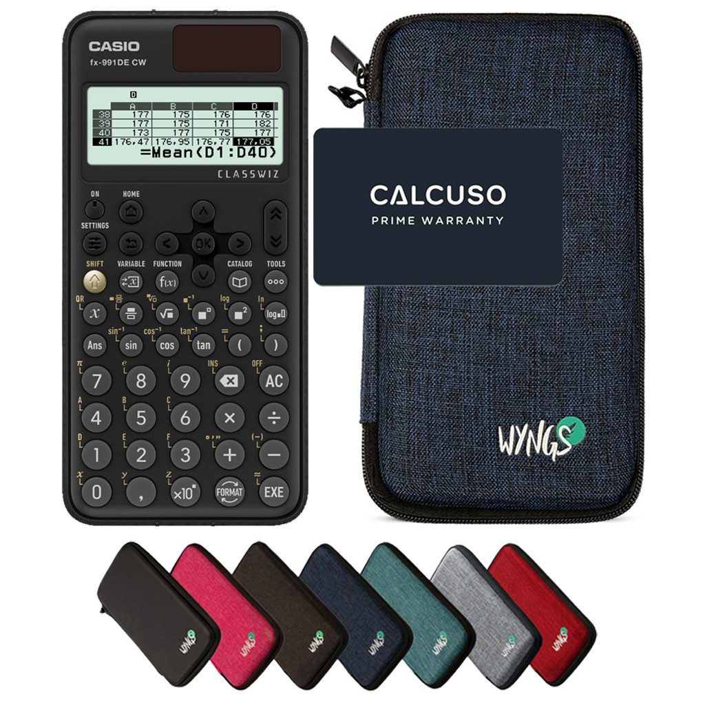 CASIO Taschenrechner fx-991DE CW ClassWiz inkl. WYNGS Schutztasche Blau