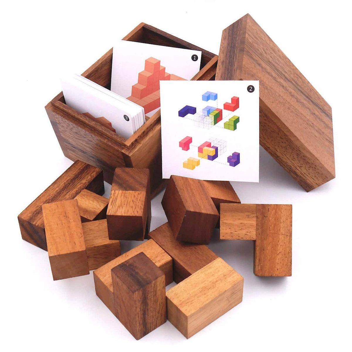 ROMBOL Denkspiele Spiel Soma Würfel - edles, variantenreiches Puzzle mit 50 Karten, 3D-Puzzle, Holzspiel