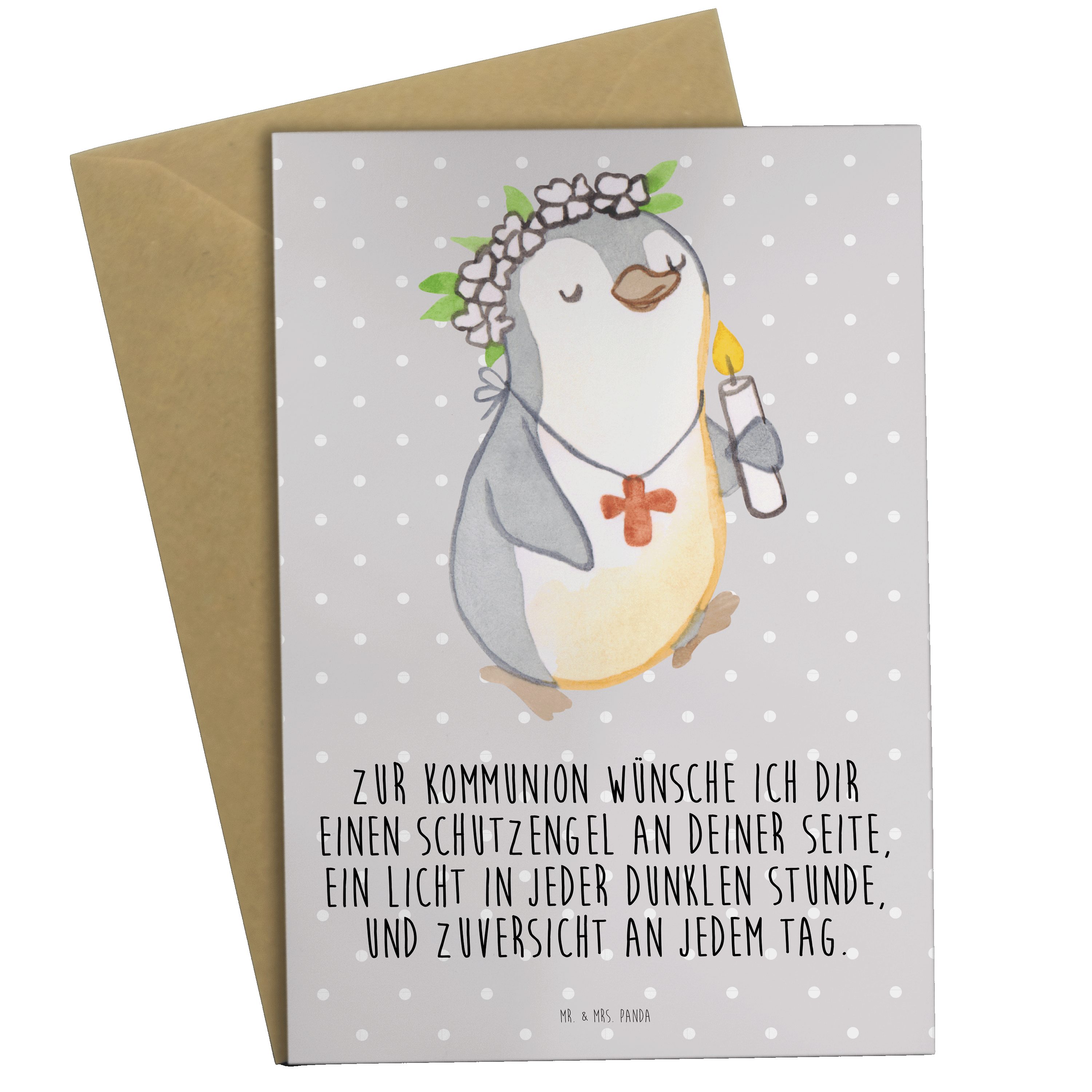 Mädchen Geschenk, Kommunion Grußkarte Panda Grau Einladungskarte - Mrs. - & Pastell Pinguin Mr.