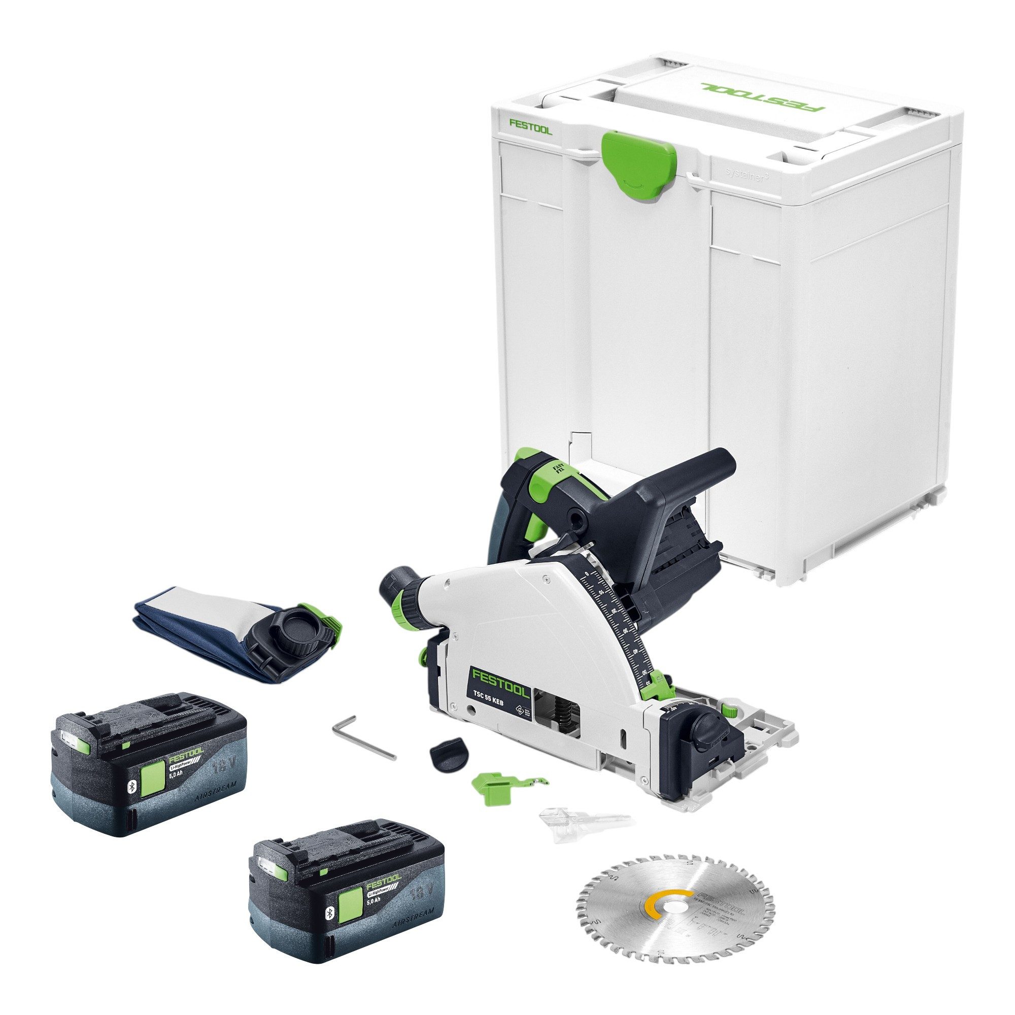 FESTOOL Kompakt-Handkreissäge TSC 55 KEB-Basic 18 / 36 V 160 mm + 2x Akku 5,0 Ah + Systainer