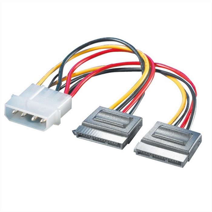 ROLINE Y-Adapterkabel 4 pol. HDD / 2x SATA Computer-Kabel Molex 4-pin (BIG) Männlich (Stecker) SATA 15-polig (Power) Weiblich (Buchse) (12.0 cm)