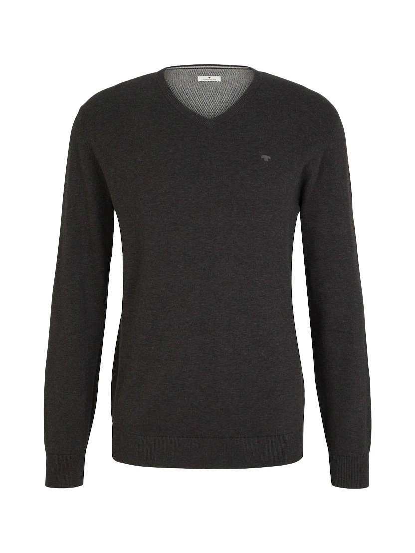 Basic Sweater TOM Dünner in Strickpullover Dunkelgrau Pullover Feinstrick TAILOR V-Ausschnitt 4652