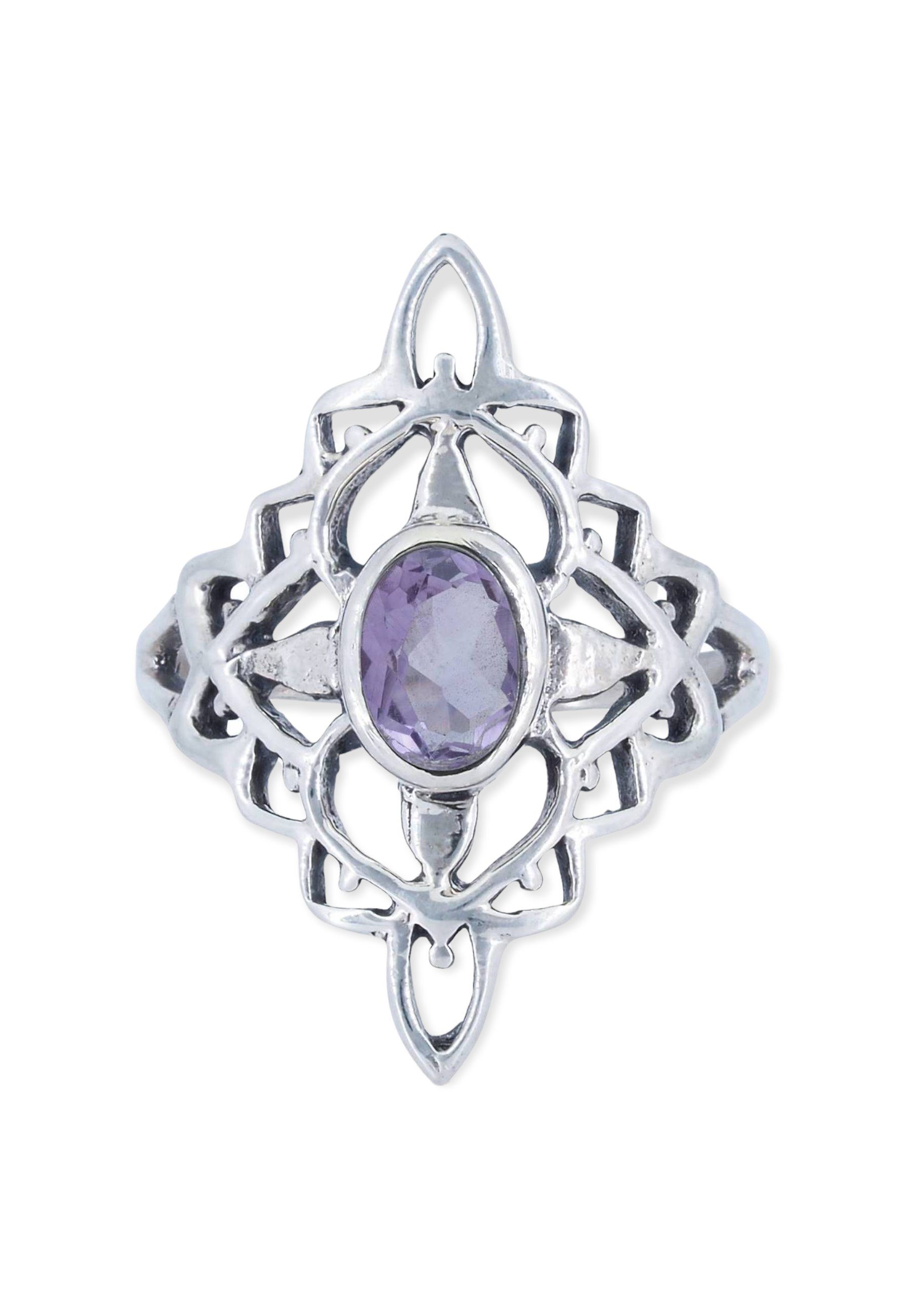 mantraroma Silberring 925er Silber mit Amethyst facettiert