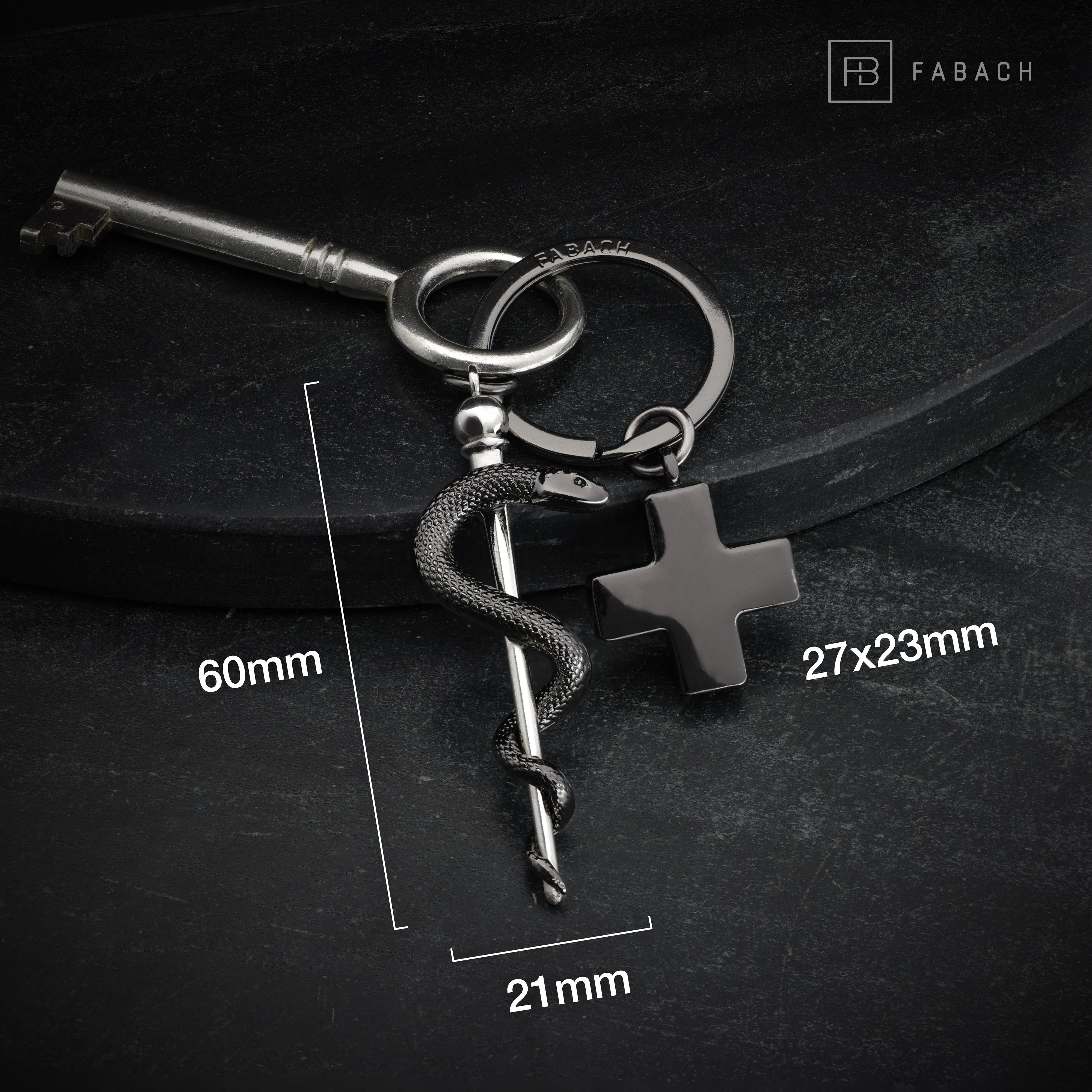 FABACH Schlüsselanhänger Äskulapstab Asklepios Schlüsselanhänger Kreuz mit medizinischem Schwarz