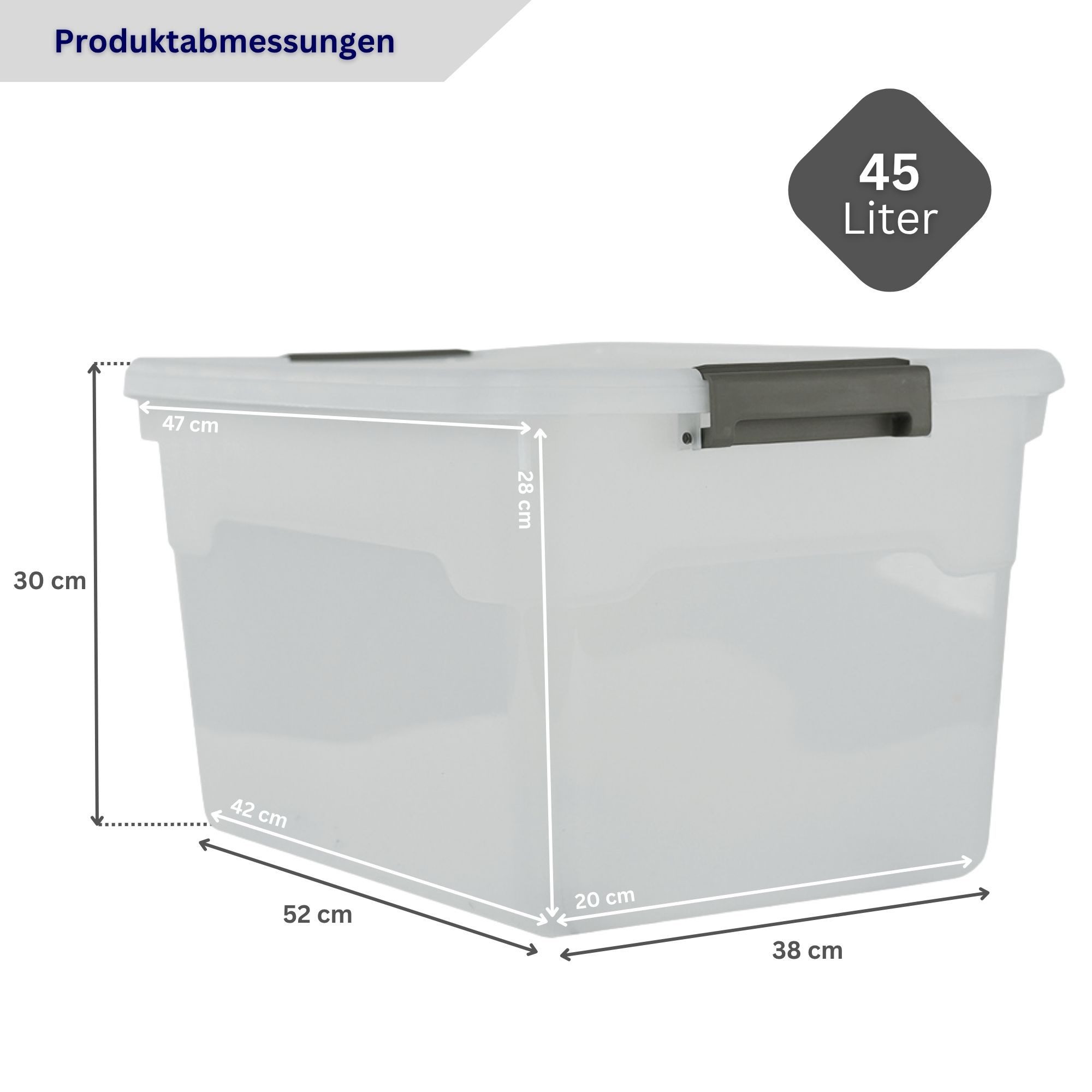PROREGAL® Aufbewahrungsbox mit Deckel 30-60 Liter Kunststoff Transparent Stapelbar (4 St) – Bild 2 von 5