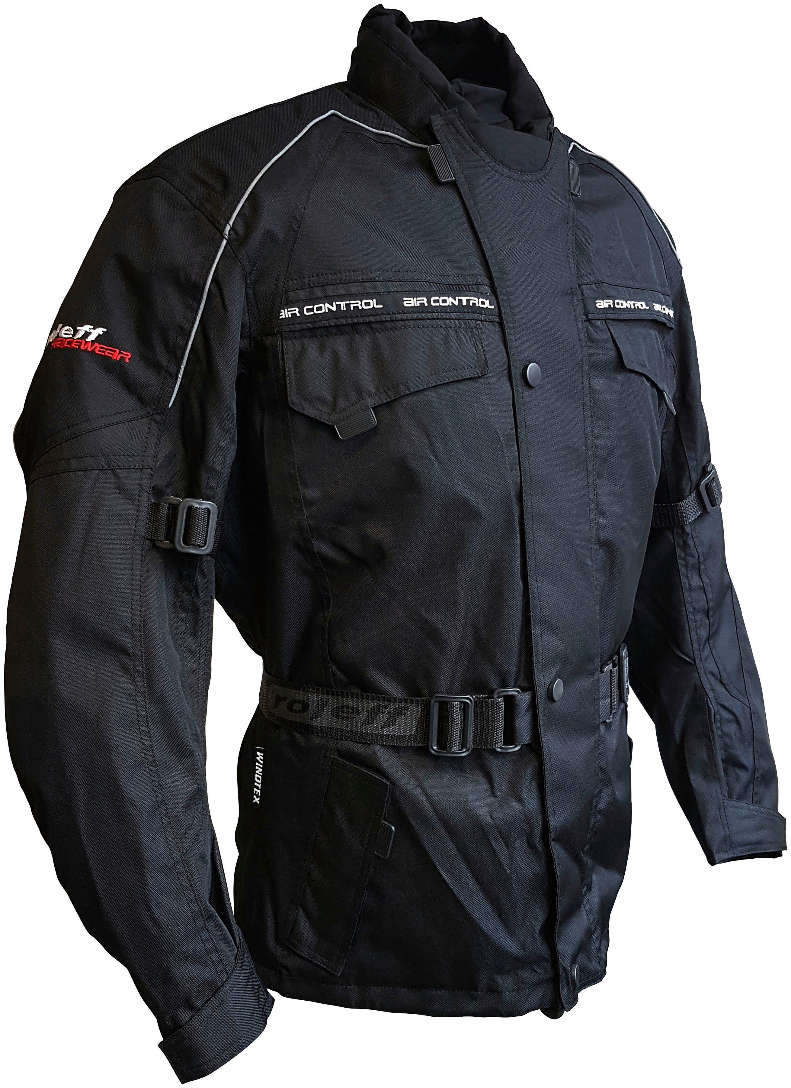 3 Taschen, roleff Protektoren, Motorradjacke schwarz mit 4 Reno Belüftungslöcher